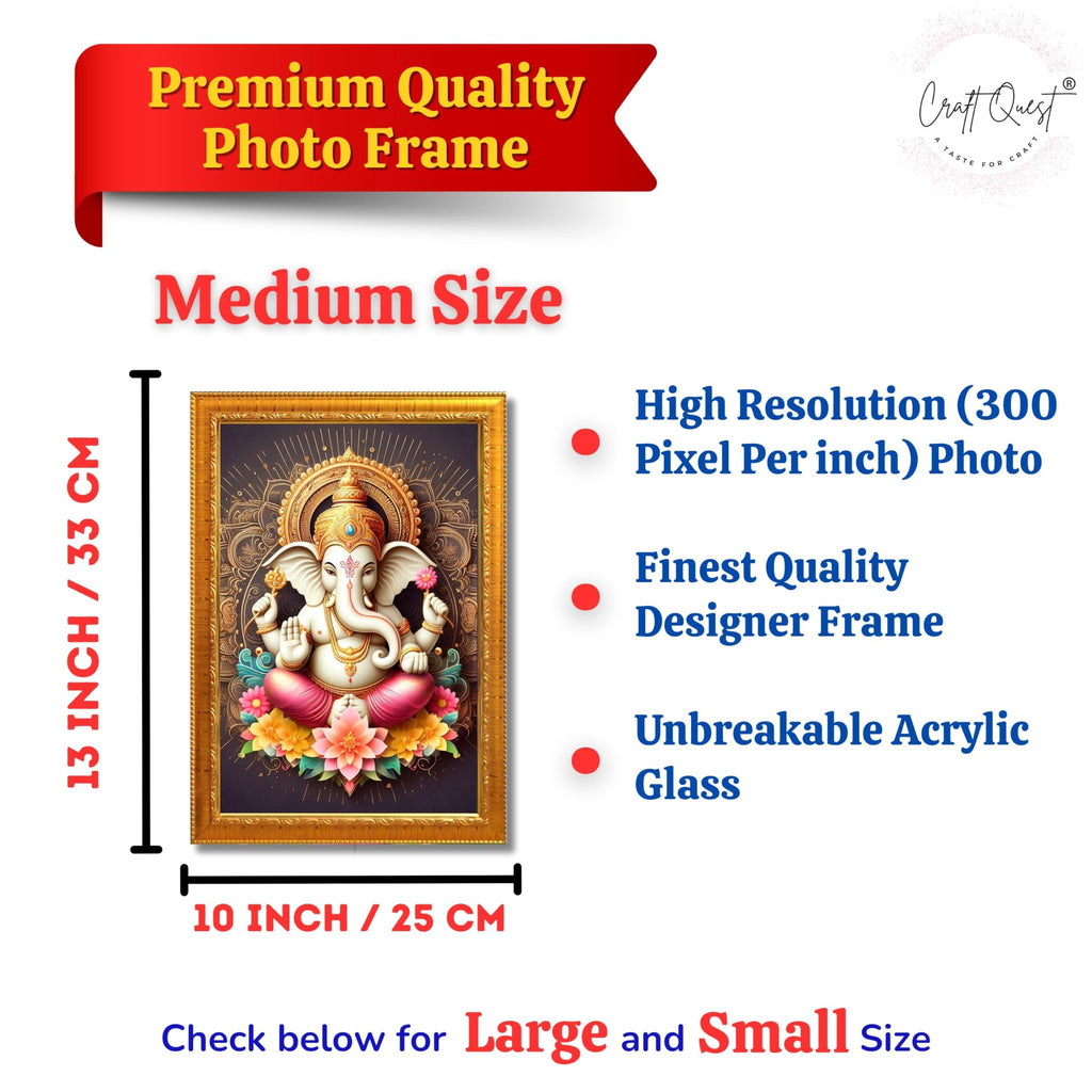 CRAFT QUEST Lord Ganpati Ganesh ji God Frame for Pooja Room Home & Wall Decor GA-255