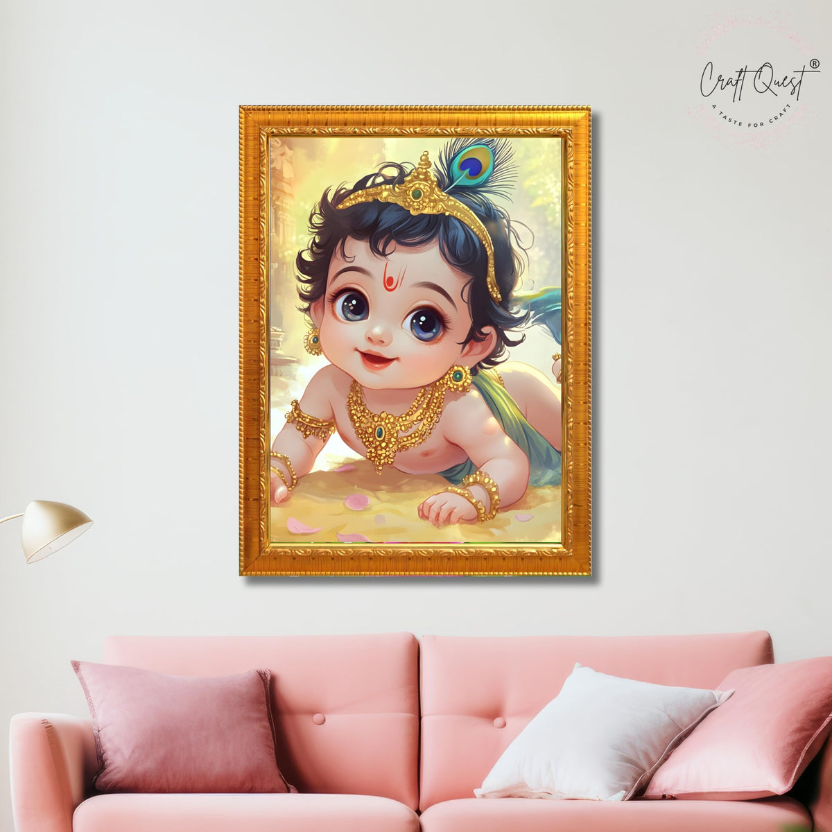 CRAFT QUEST Shri Bal Gopal Painting | Baby Krishna Photo Frame | Walls, Home, Living Room and Home Décor