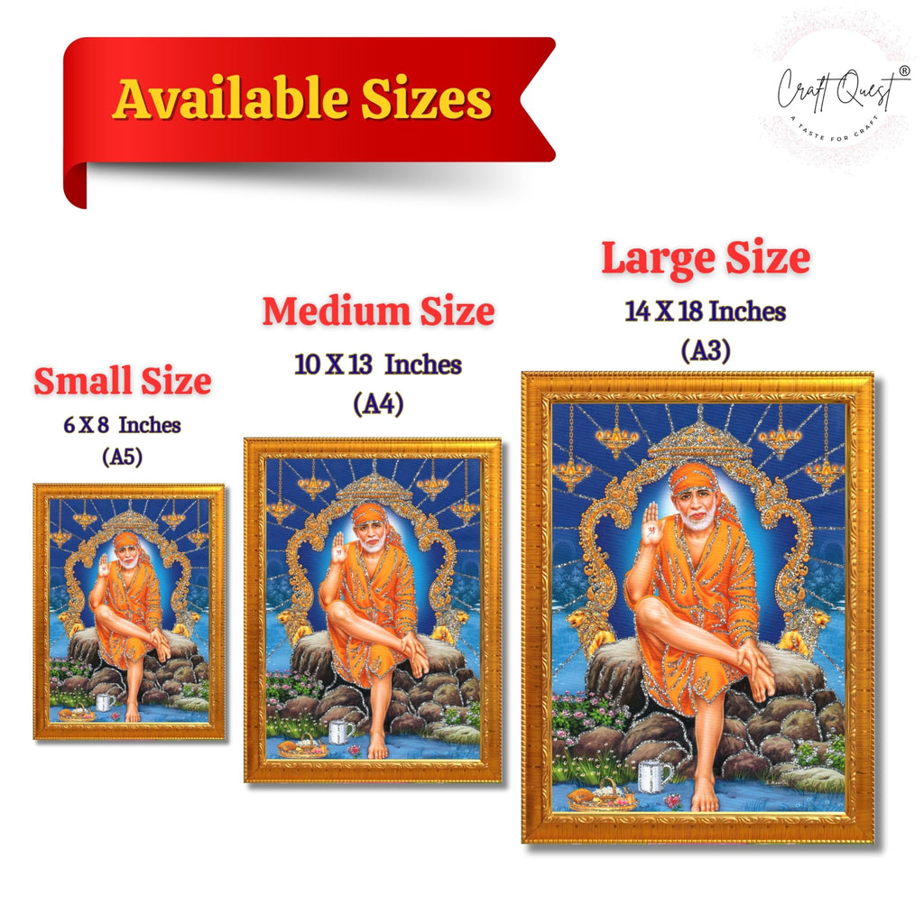 CRAFT QUEST Sai Baba Shirdi Sainath Wall Painting Framed Home Décor, Ideal for Home, Office, Temple & Puja Room, Wall Decor
