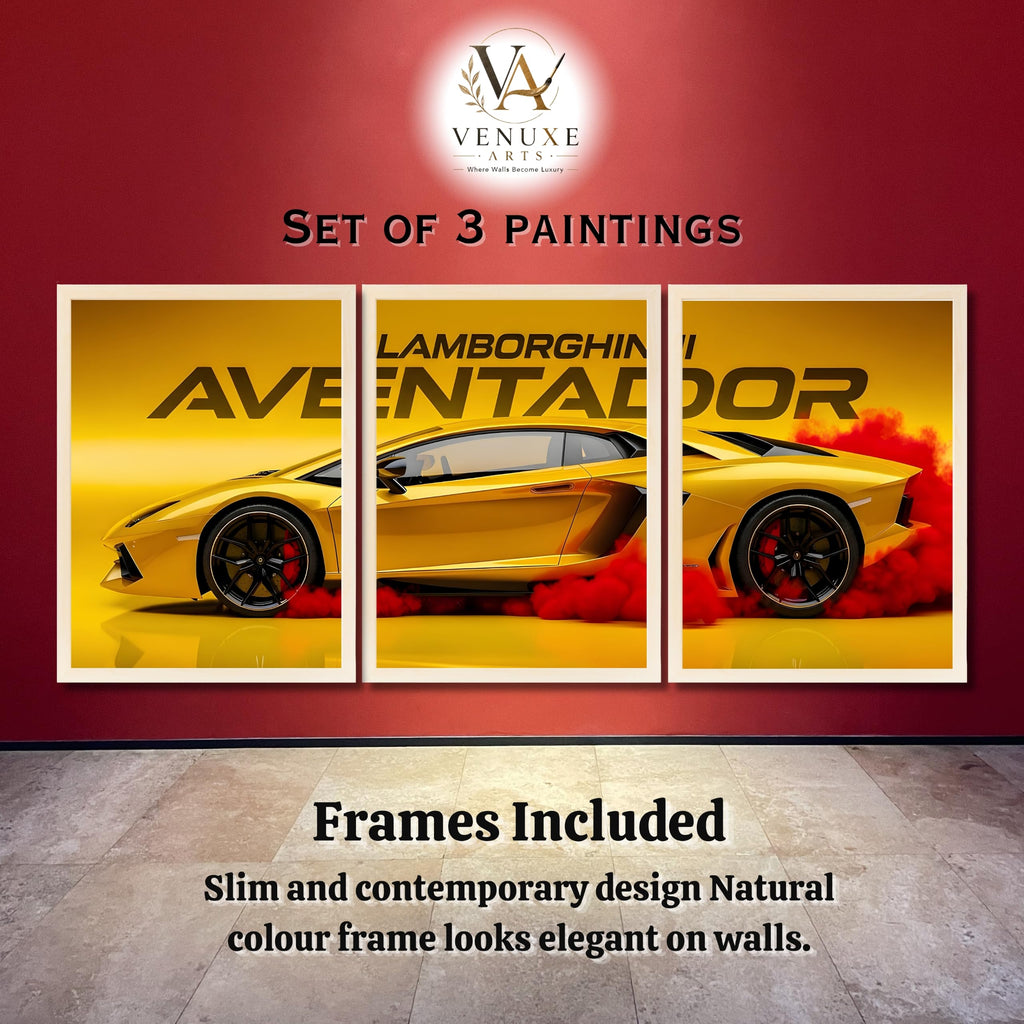 VENUXE ARTS Set Of 3 Big Sports Cars Framed Posters Gift Items for Boys Room Wall Decoration Bedroom, Living Room, Office, Studio Décor | Car Poster Frame for Wall Décor