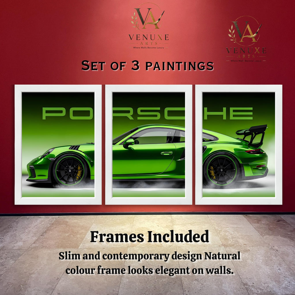 VENUXE ARTS Set Of 3 Big Sports Cars Framed Posters Gift Items for Boys Room Wall Decoration Bedroom, Living Room, Office, Studio Décor | Car Poster Frame for Wall Décor
