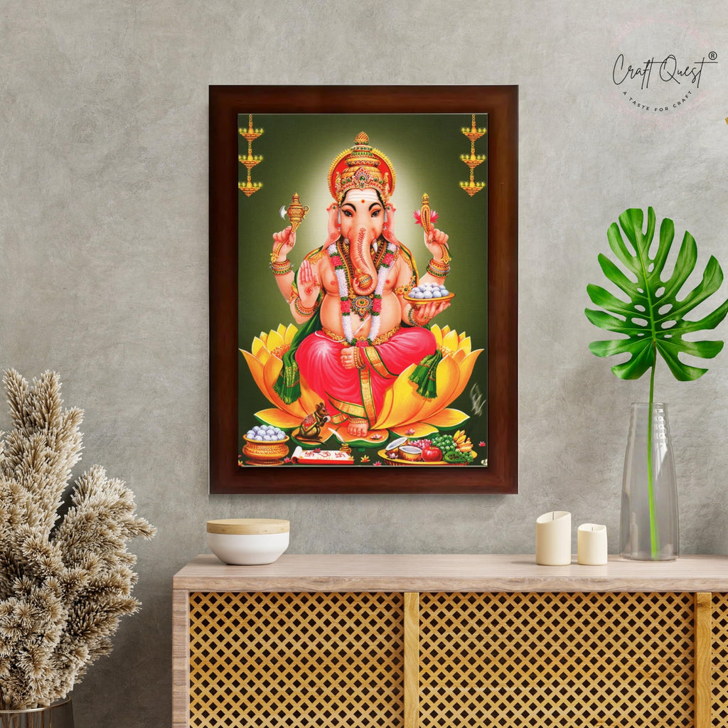 CRAFT QUEST Lord Ganesha Abstract Modern Wall Painting With Frame For Home and Office Decor