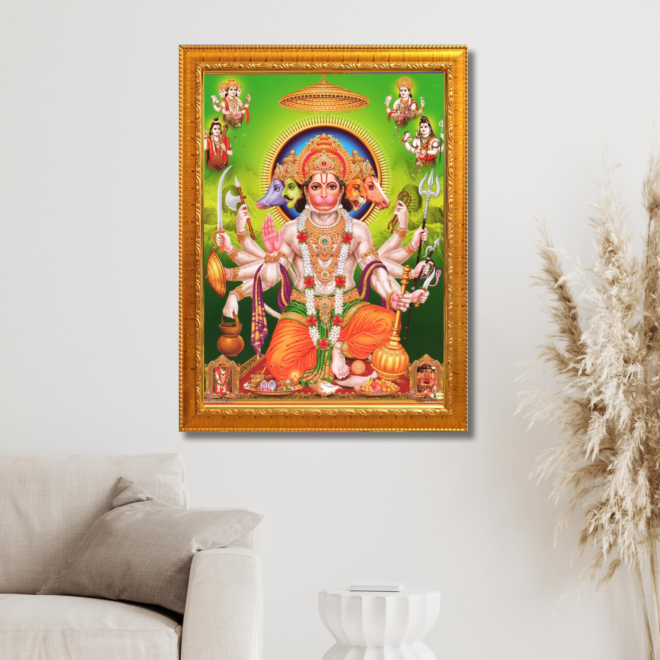 CRAFT QUEST Panchmukhi Hanuman | Bajrangbali Religious Photo frame home Decorative item synthetic wooden frame