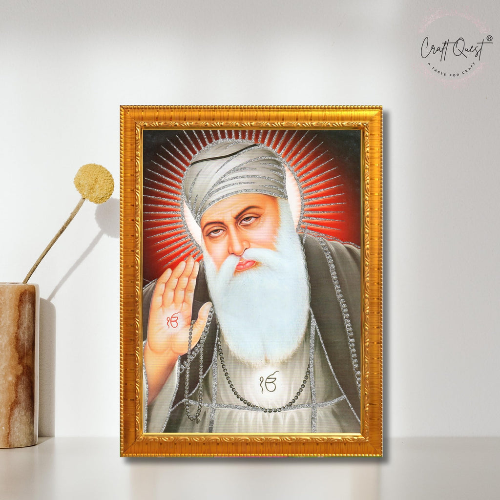 CRAFT QUEST Gurunanak Dev Ji Photo Frame Waheguru Sikh Guru Photo for Home Decor Spiritual Wall Hanging Living Room Decoration