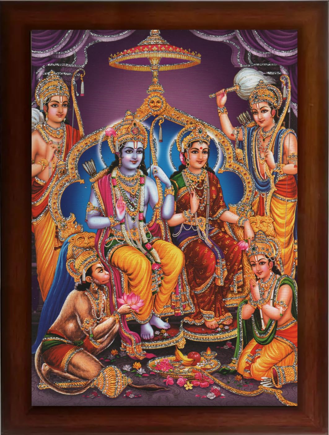 Craft Quest Ram Darbar Sparkle Coated Framed Home Decorative Gift Item Painting (14 inch x 10 inch) (Multicolour,Religious)