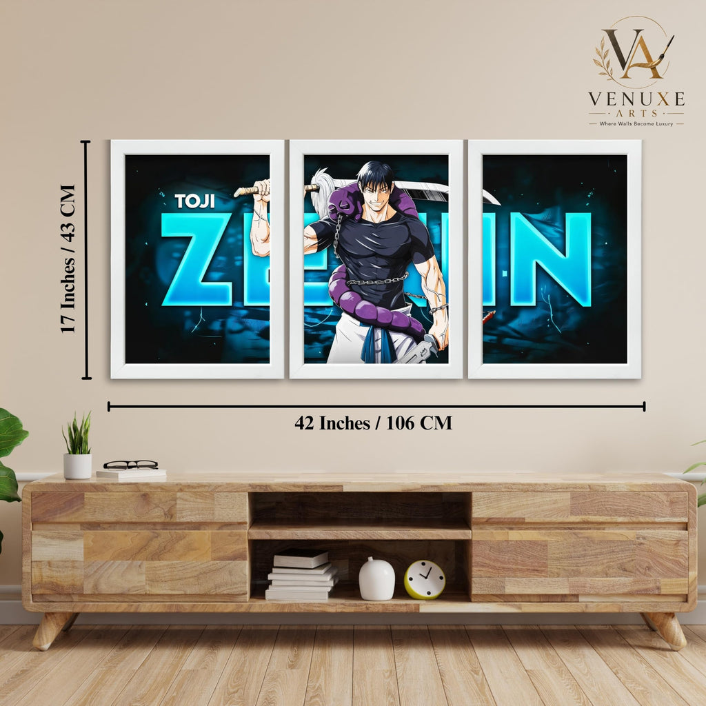 VENUXE ARTS Set Of 3 Anime Characters Wall Framed |Anime Characters Framed Poster for Living Room Bedroom Gaming Room Studio Wall Decor