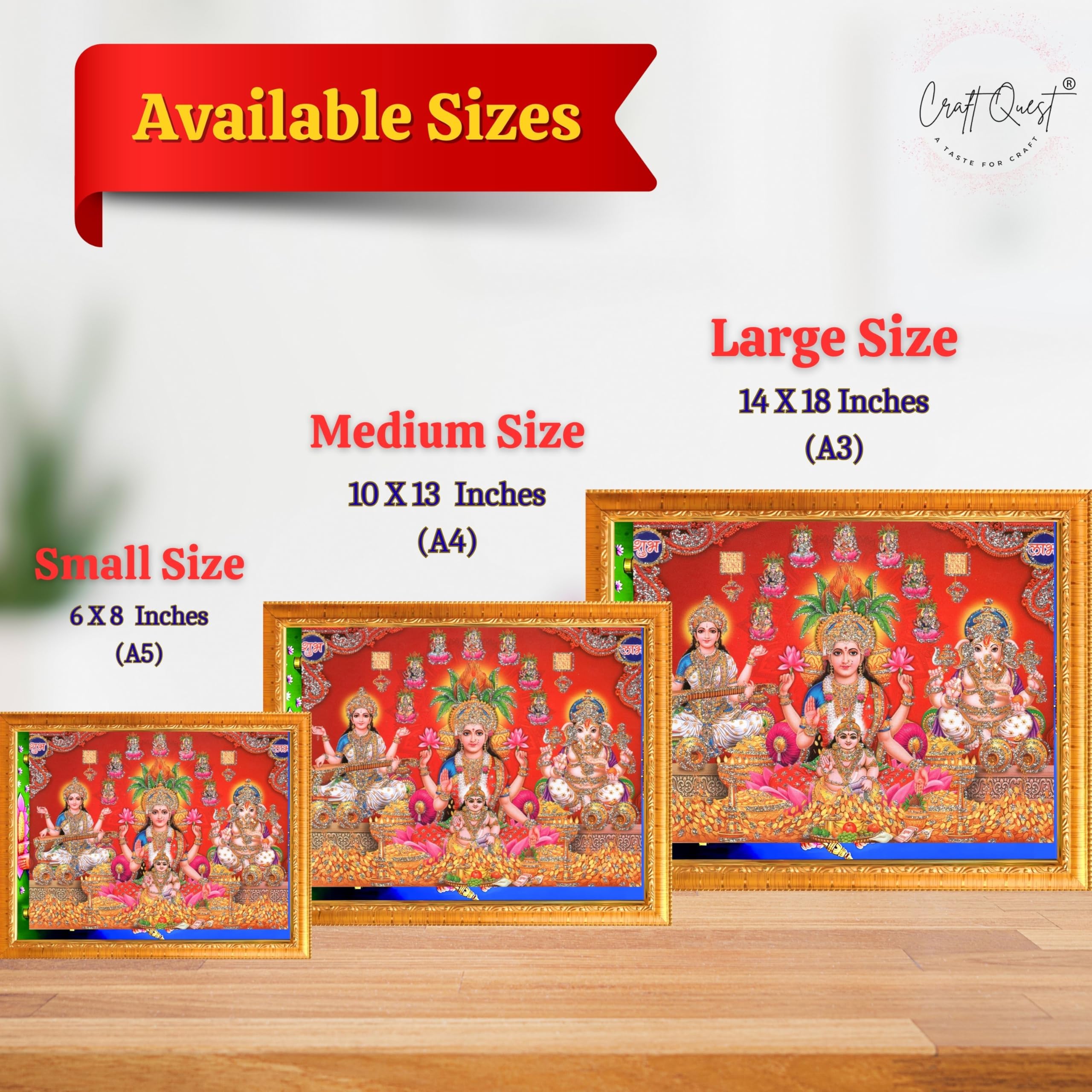 CRAFT QUEST Lakshmi Devi Dhana Laxmi Maa Wall Painting Frame for Diwali,Temple, Pooja, Living Room Home and Decor