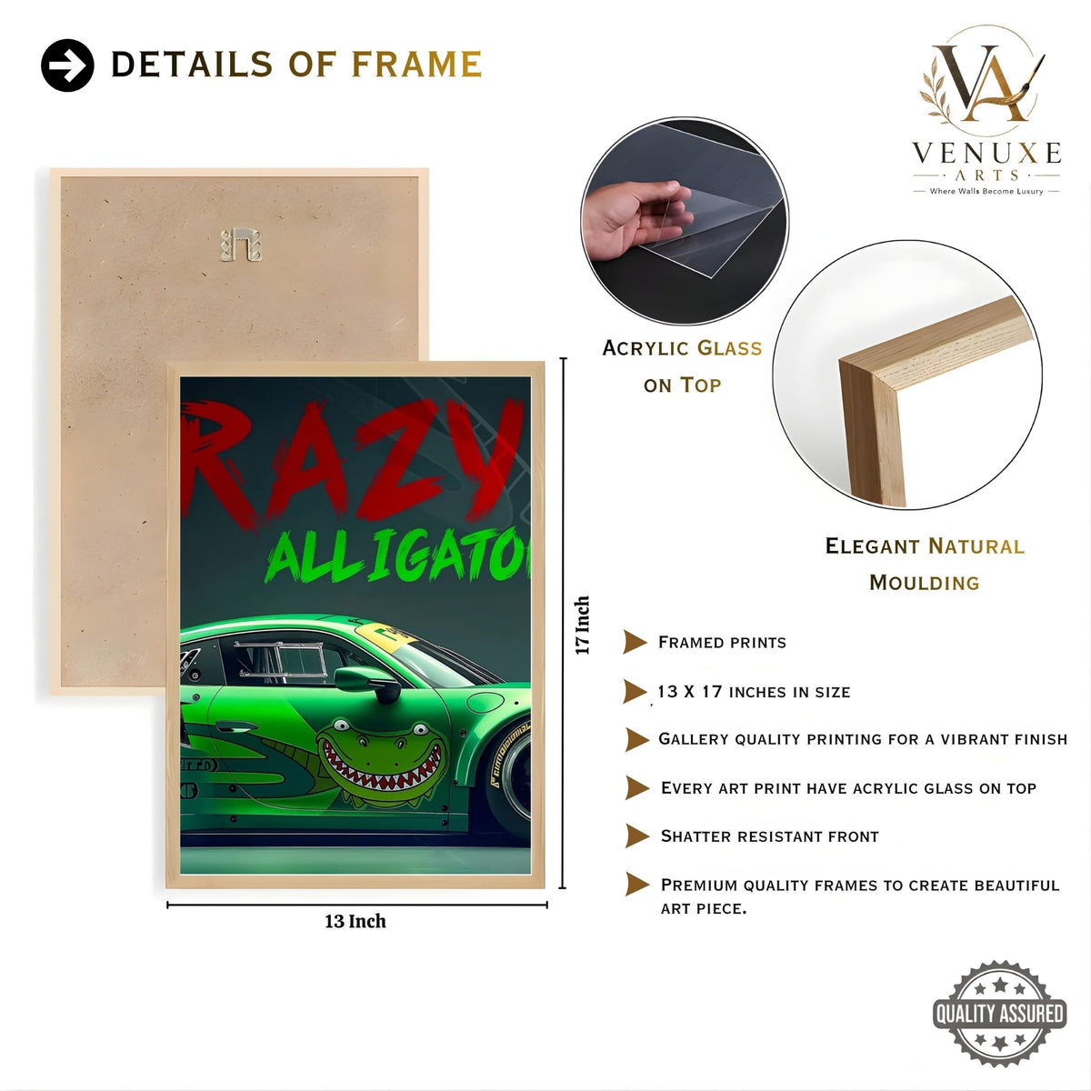 VENUXE ARTS Set Of 3 Big Sports Cars Framed Posters Gift Items for Boys Room Wall Decoration Bedroom Living Room Office Studio Décor | Car Poster Frame for Wall Décor