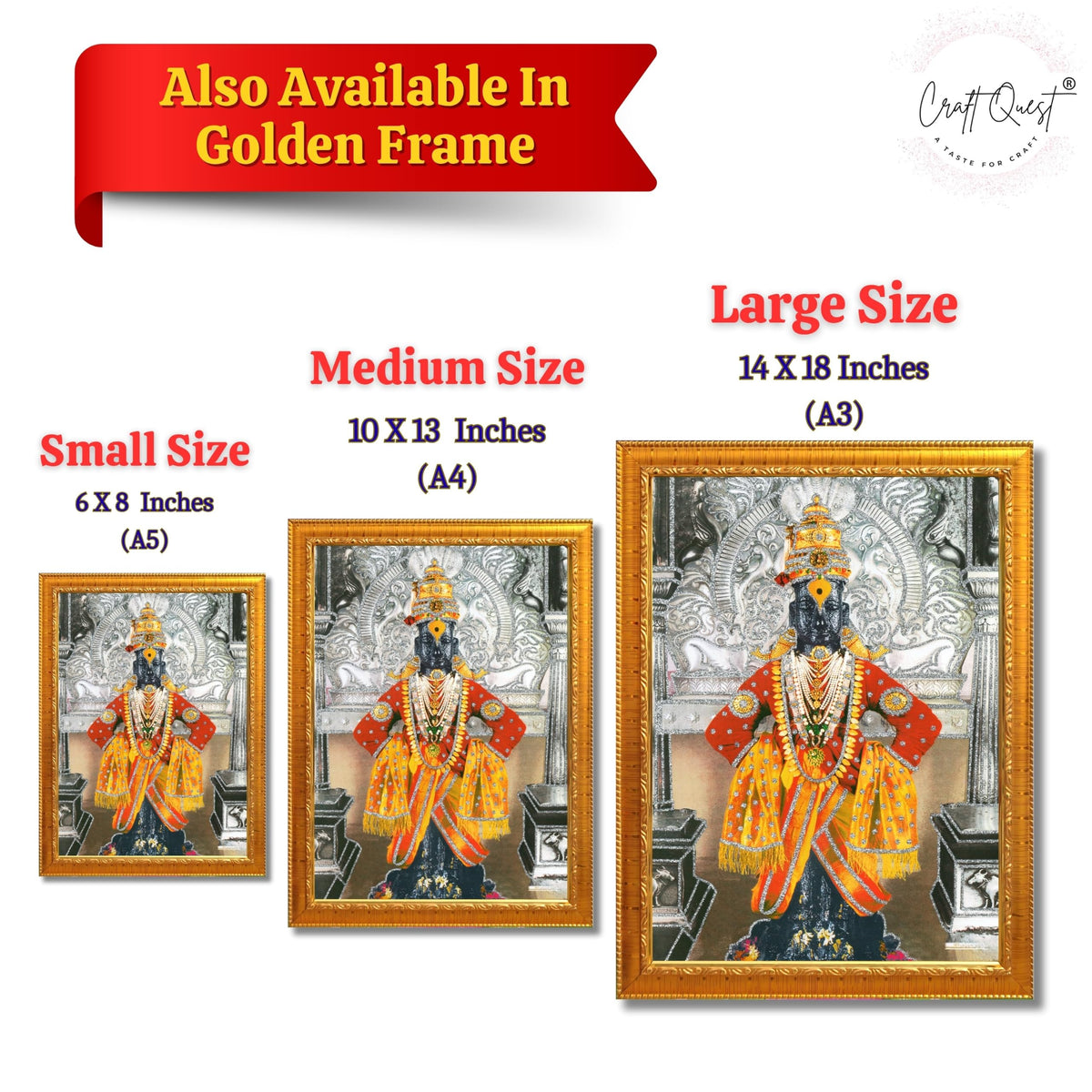 CRAFT QUEST Shri Vitthal Rukmini Religious Photo Frame with Acrylic Sheet Wall Hanging/Gift/Temple/puja Room/Home Decor Frame