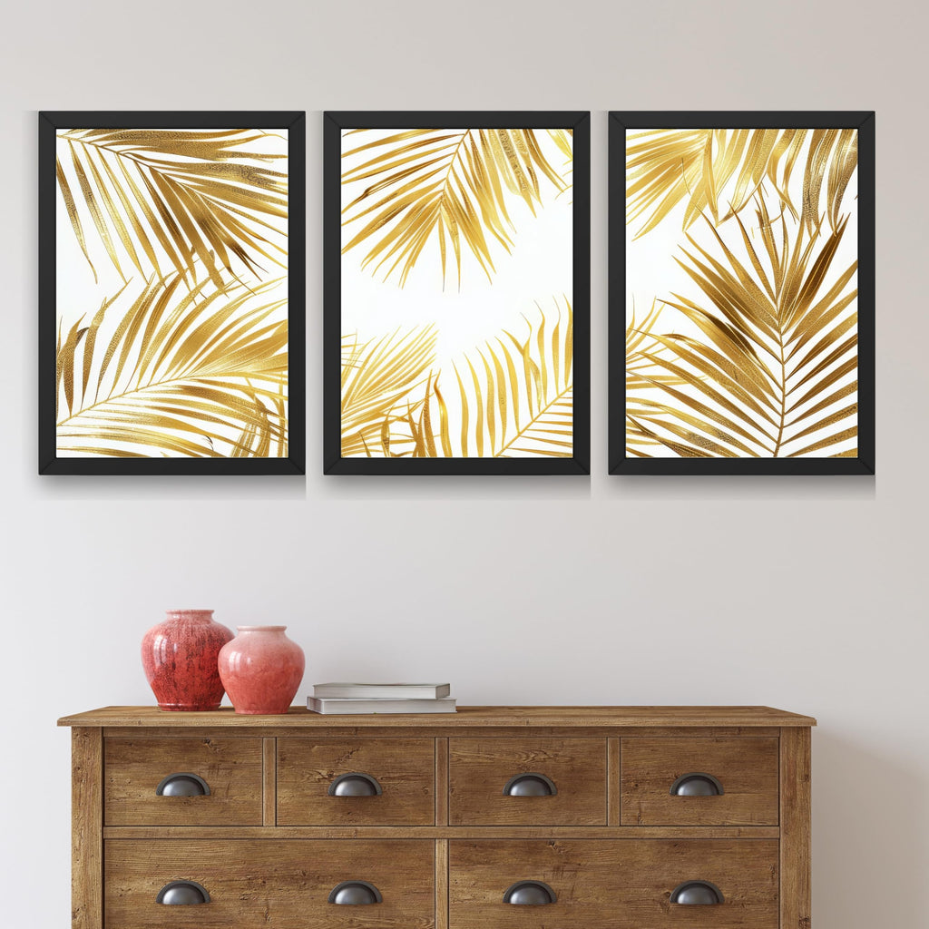 CRAFT QUEST Nature Inspired Abstract Plants Geometry Wall Art | Set of 3 Frames for Home Decoration | Ideal for Living Room, Bedroom & Offices