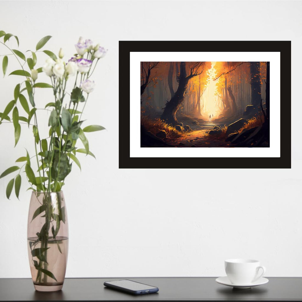 CRAFT QUEST Abstract Modern Rustling Canopy Art Poster Frame for Home & Office Wall Decoration - Portrait, Wall Display (Black, 14x10 Inch Frame with Art Print) (Tropical Reverie)