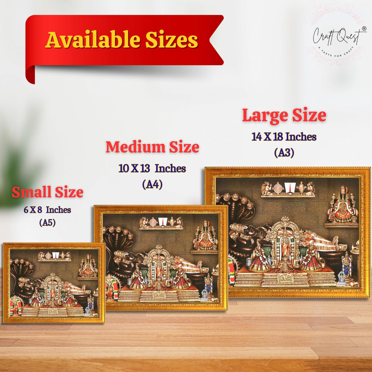 CRAFT QUEST Srirangam Ranganatha Swamy Ranganathar Perumal Wall Painting Framed | South God Picture Frame for Home, Office, Temple & Gifting
