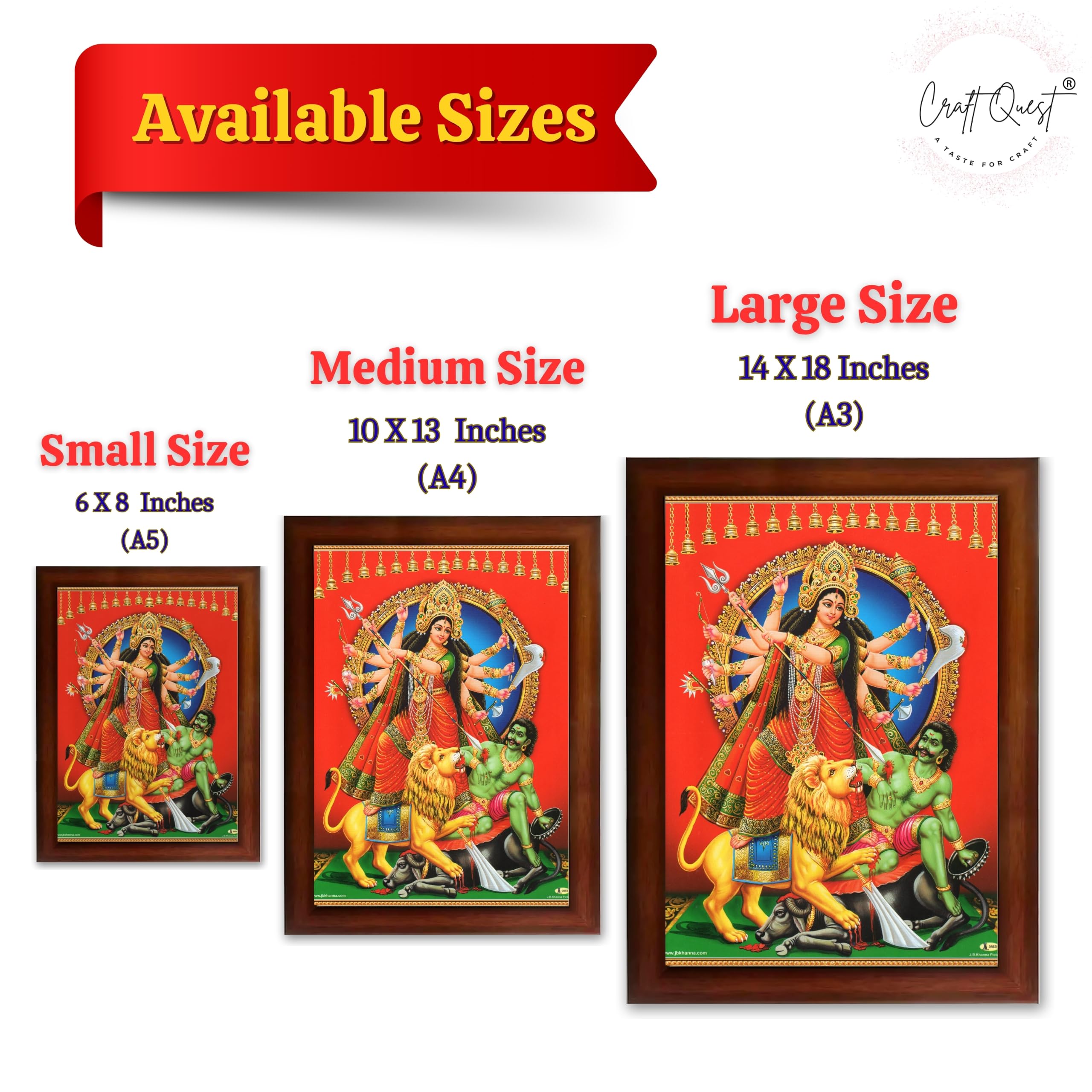CRAFT QUEST Durga mata Mahishasura Mardini | Mahisasur Mardhini Durga Wall Painting Framed, Religious Photo Frame With Acrylic Glass