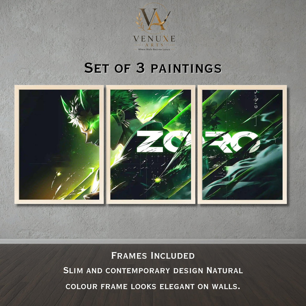 VENUXE ARTS Set Of 3 Anime Characters Wall Framed |Anime Characters Framed Poster for Living Room Bedroom Gaming Room Studio Wall Decor