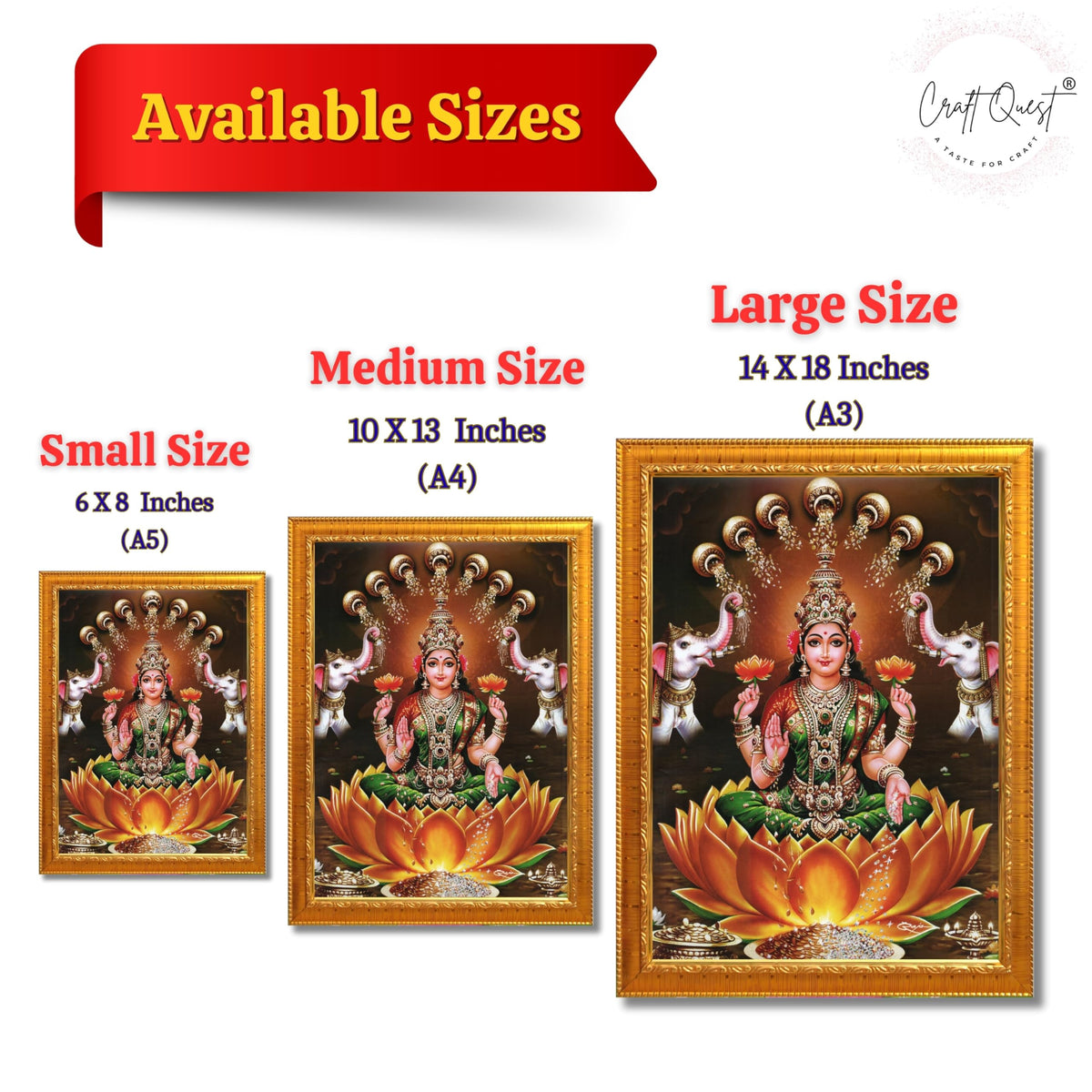 CRAFT QUEST Goddess Lakshmi Mata Wall Painting Photo Framed | Acrylic Glass, Lightweight & Waterproof | Ideal for Home, Office, Temple & Puja Room, Wall Decor