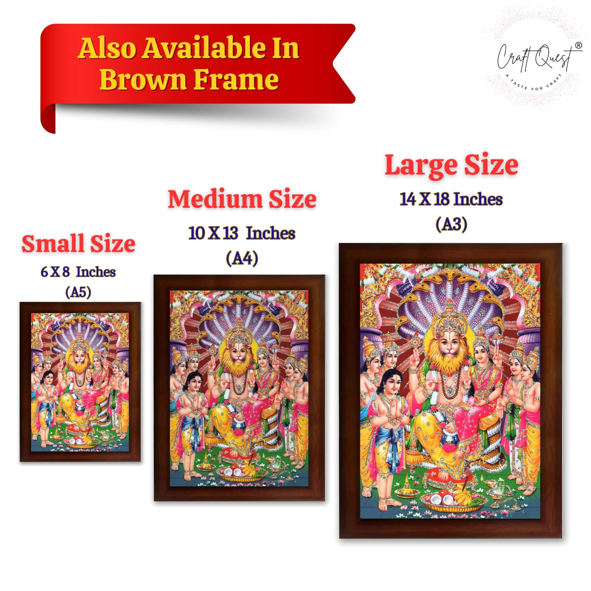 CRAFT QUEST Narasimha Swamy Lord Narsingh Bhagwan Photo Framed | Acrylic Glass, Lightweight | Ideal for Home, Office, Temple & Puja Room, Wall Decor