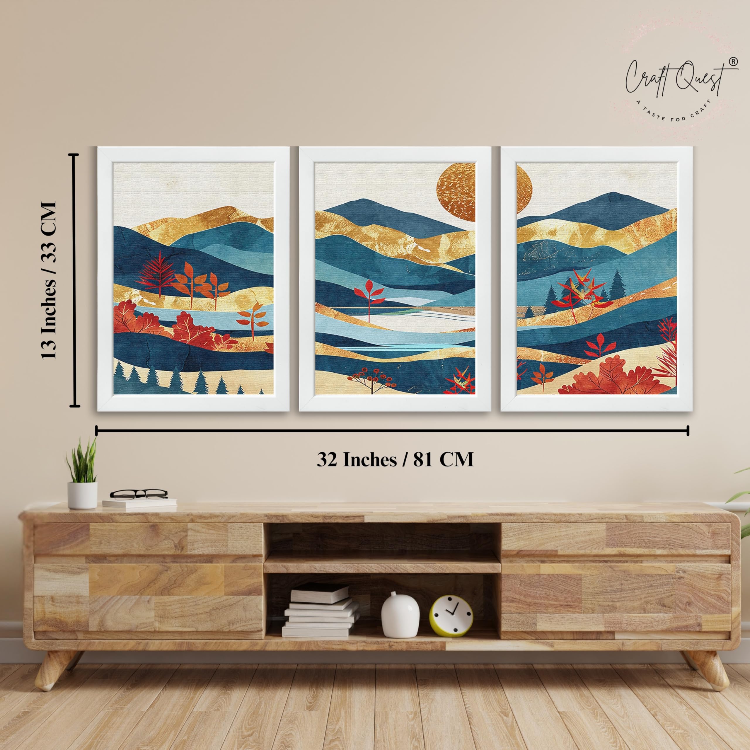 CRAFT QUEST Modern Art Pictures With Mountains & Trees Wall Art | Set of 3 Frames for Home Decoration | Ideal for Living Room, Bedroom & Offices