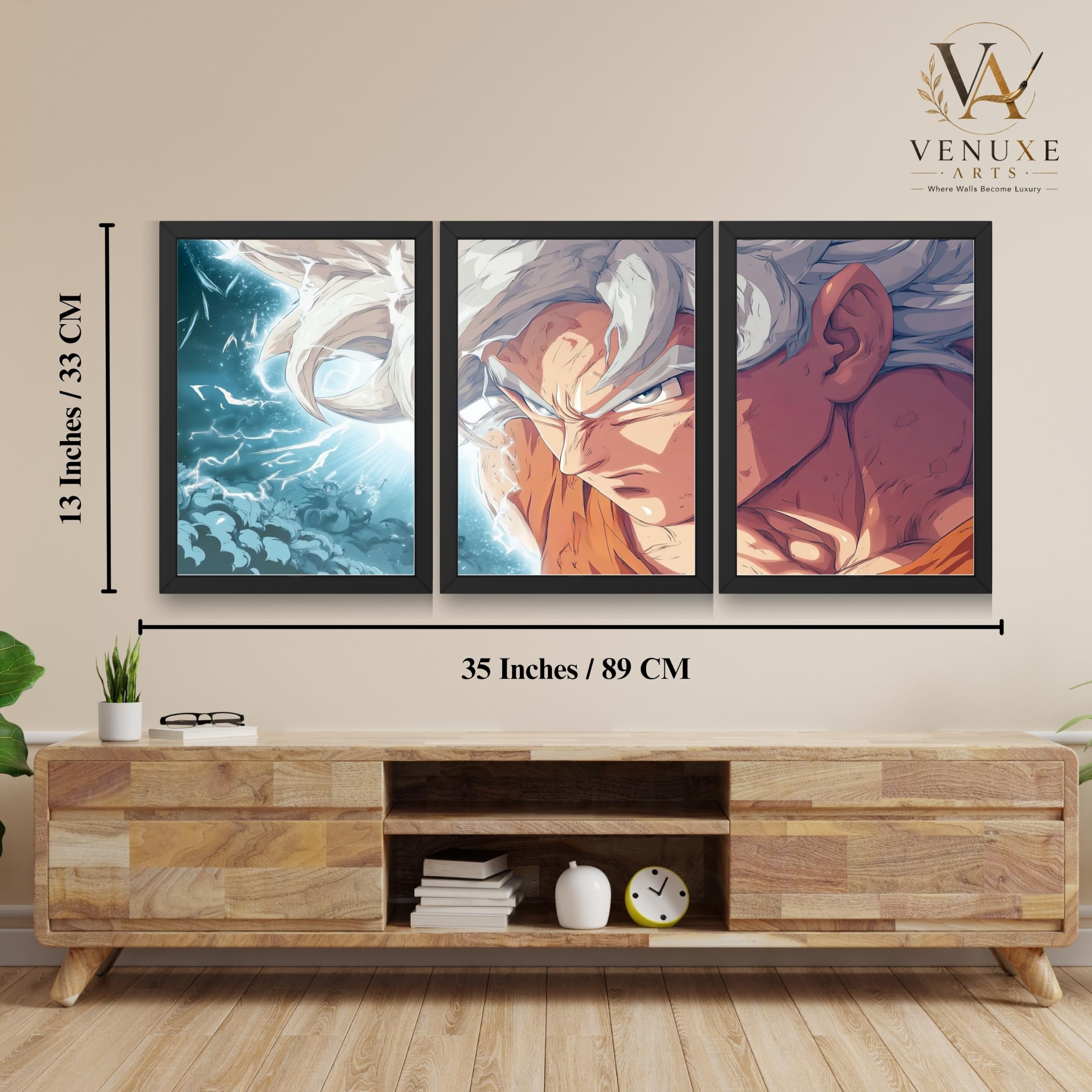 VENUXE ARTS Set Of 3 Anime Characters Wall Framed |Anime Characters Framed Poster for Living Room Bedroom Gaming Room Studio Wall Decor