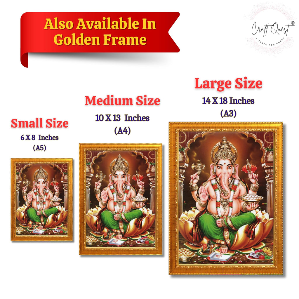 CRAFT QUEST Lord Ganesh Ganpati Photo Frame, Painting For Every House, Office, Temple, Blessing Hindu,Gift Item, Wall Decor