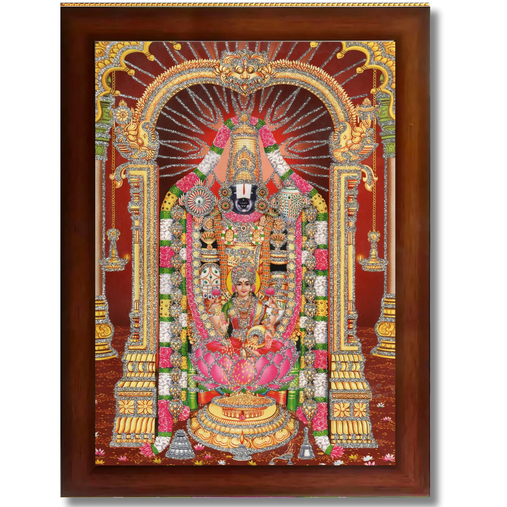CRAFT QUEST Tirupati Balaji Lord Venkateshwara Swamy Wall Painting Framed Home and Pooja Décor