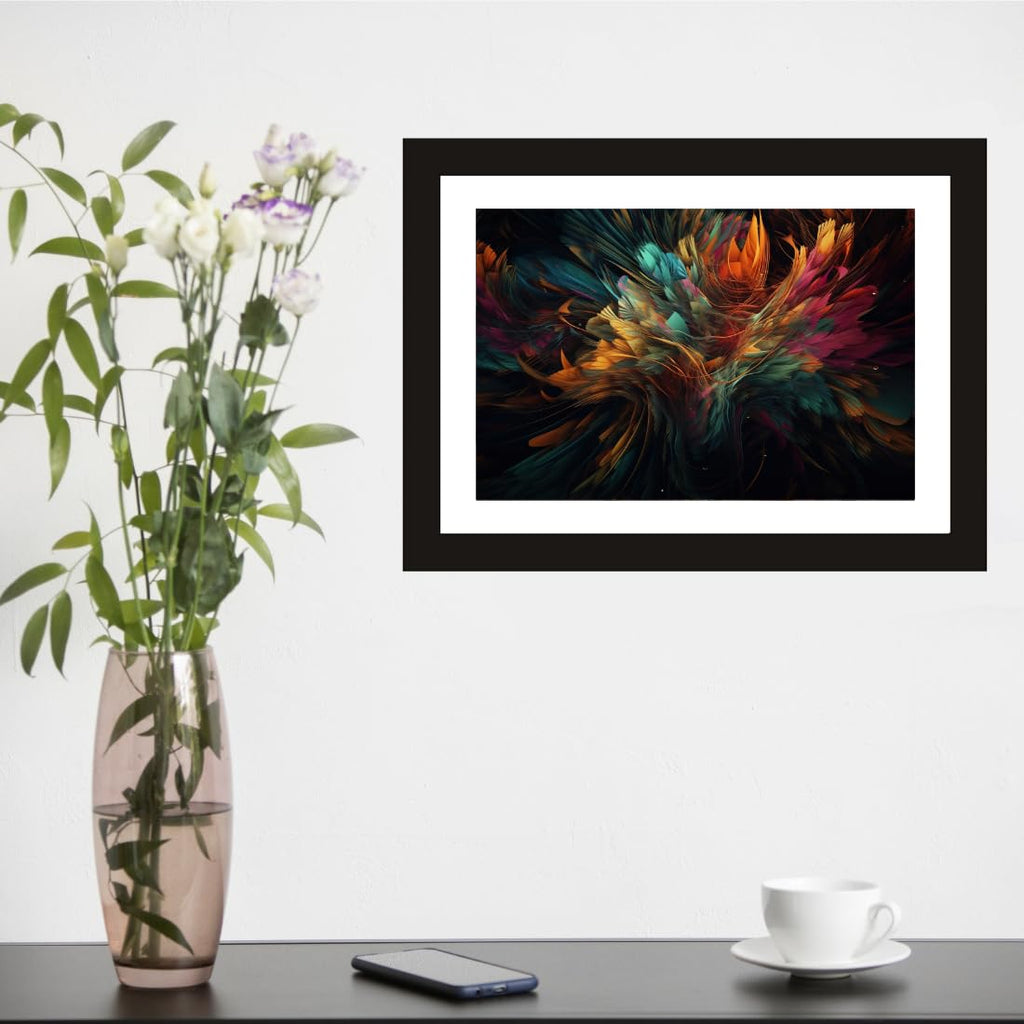 CRAFT QUEST Abstract Digital Contemporary Expression Modern Art Painting Poster Frame for Home & Office Wall Decoration (Black, 14x10 Inch, Tropical Reverie)