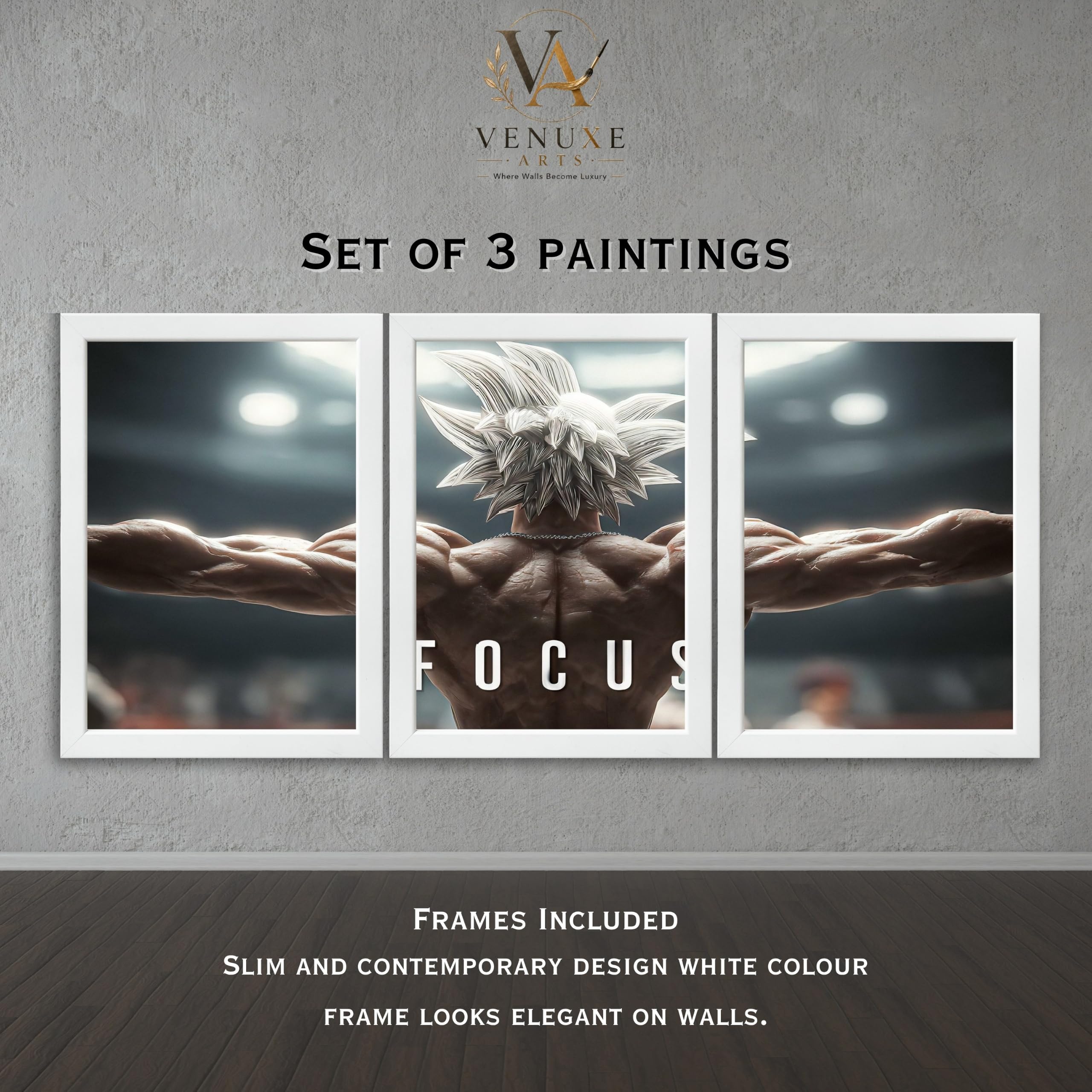 VENUXE ARTS Set Of 3 Anime Characters Wall Framed |Anime Characters Framed Poster for Living Room Bedroom Gaming Room Studio Wall Decor