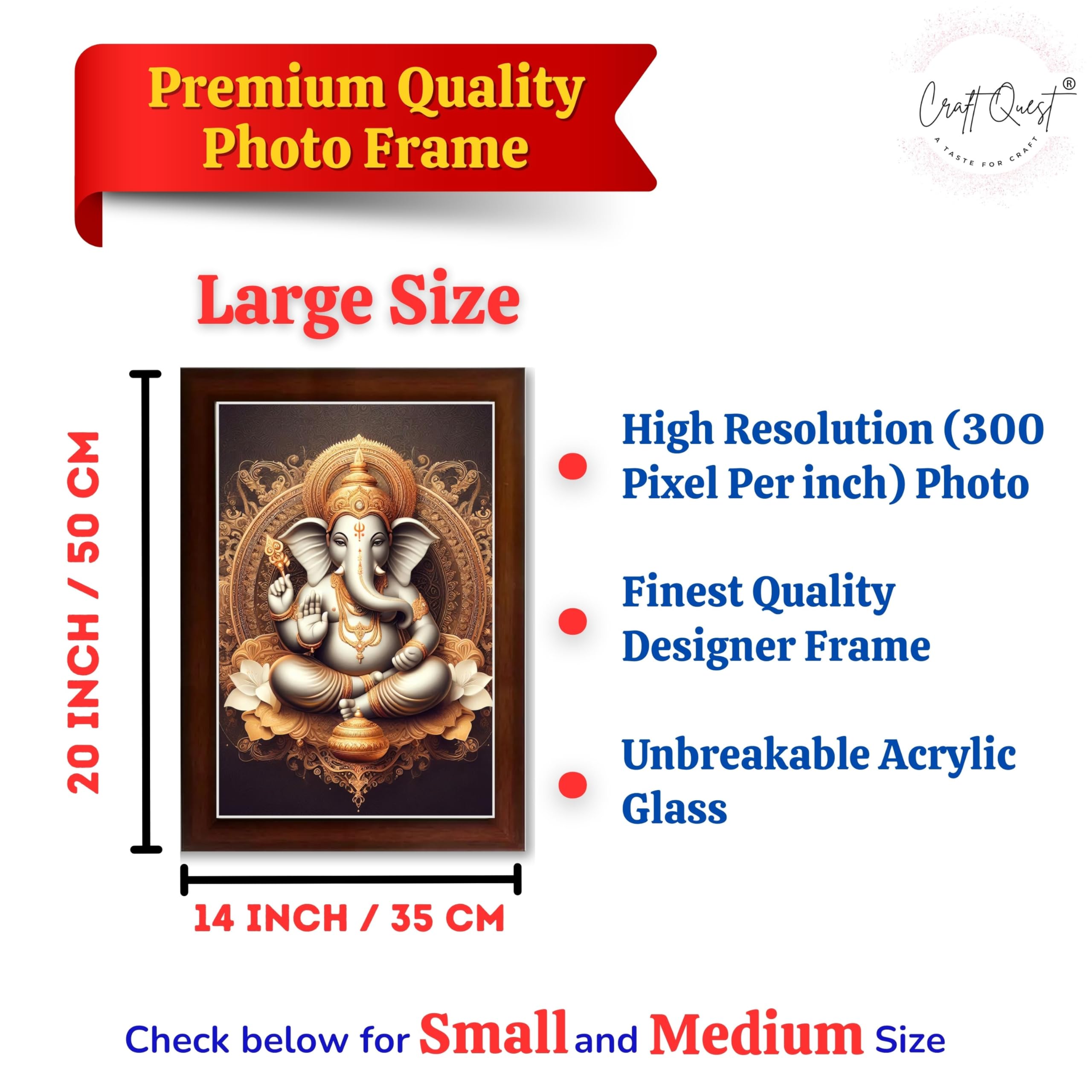 CRAFT QUEST Ganesh Ganesha Ganesh God Frame for Pooja Room & Wall Decor