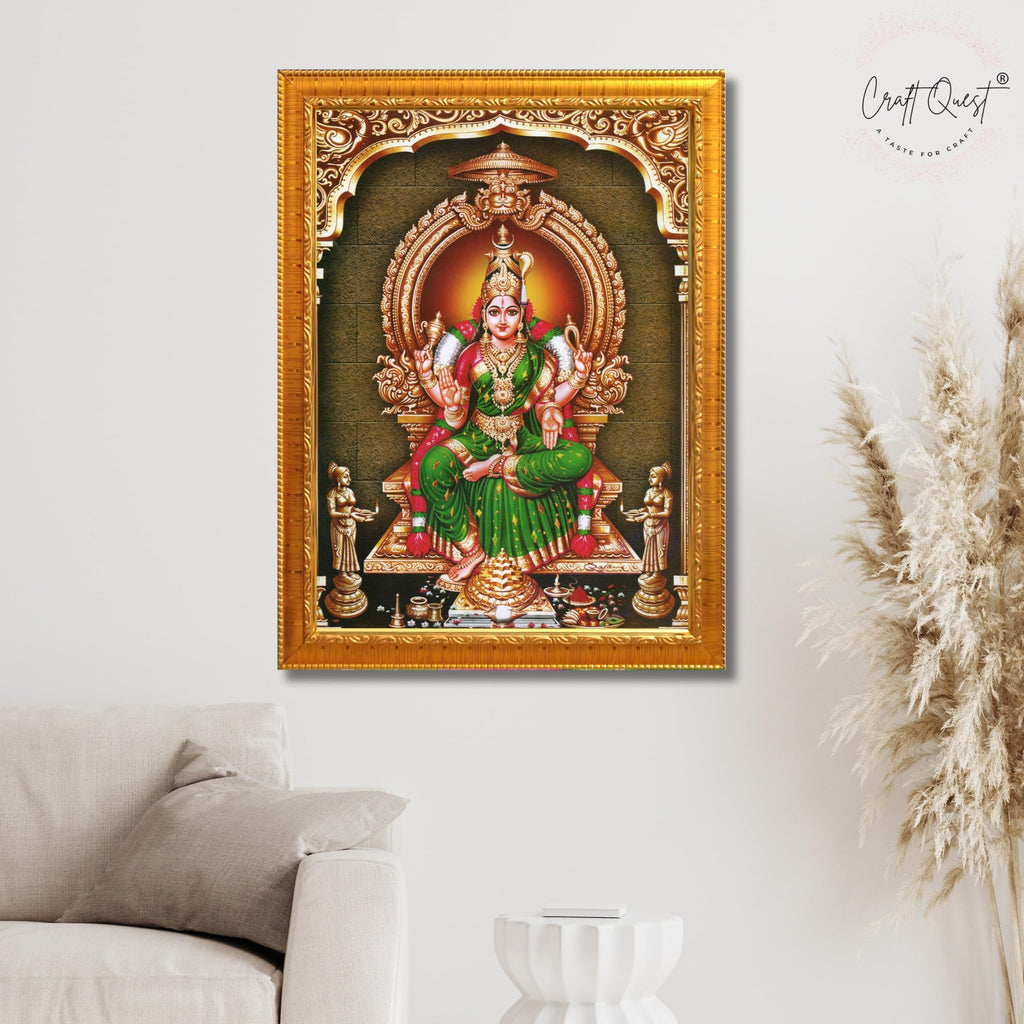 CRAFT QUEST Bhuvaneshwari Devi Amman Bhuvneshwari Mata Wall Painting Framed Home Decor | Religious Hindu God Picture Frame for Home, Office, Temple & Gifting