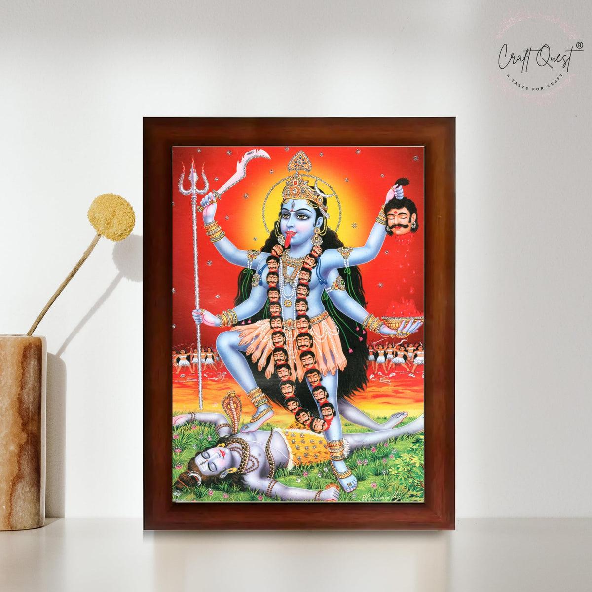 CRAFT QUEST Kali Mata photo with frame, God Religious Framed Painting