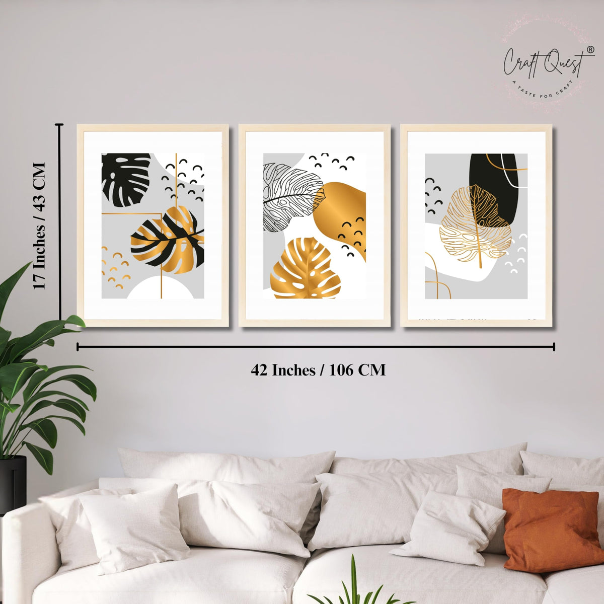 CRAFT QUEST Wall Art Decor Paintings | Set of 3 Abstract Wall Art Frames for Home Decoration | Ideal for Living Room, Bedrooms & Offices