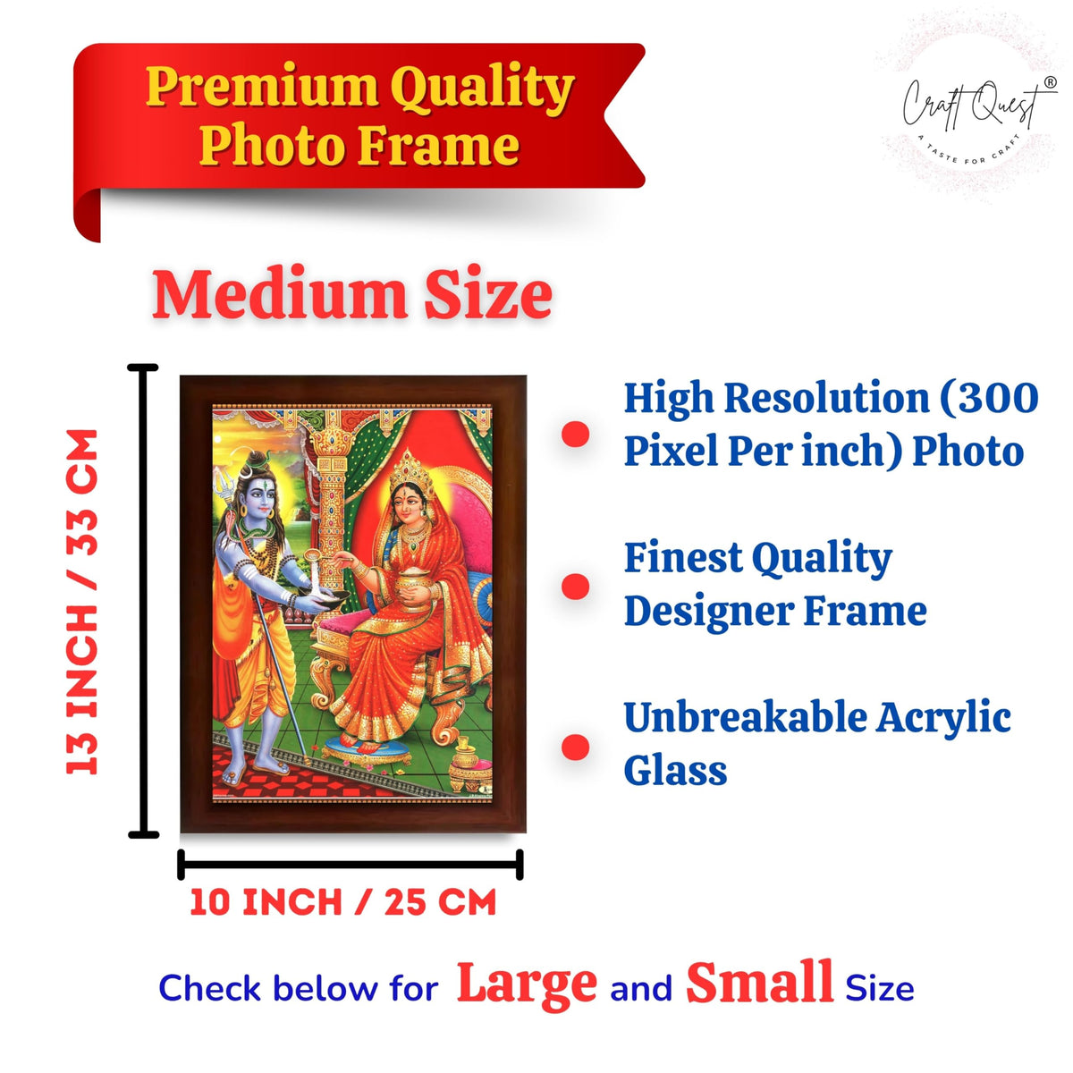 CRAFT QUEST Shiva & Maa Annapurna devi sitting on throne photo frame with with Acrylic glass, for Kitchen Worship