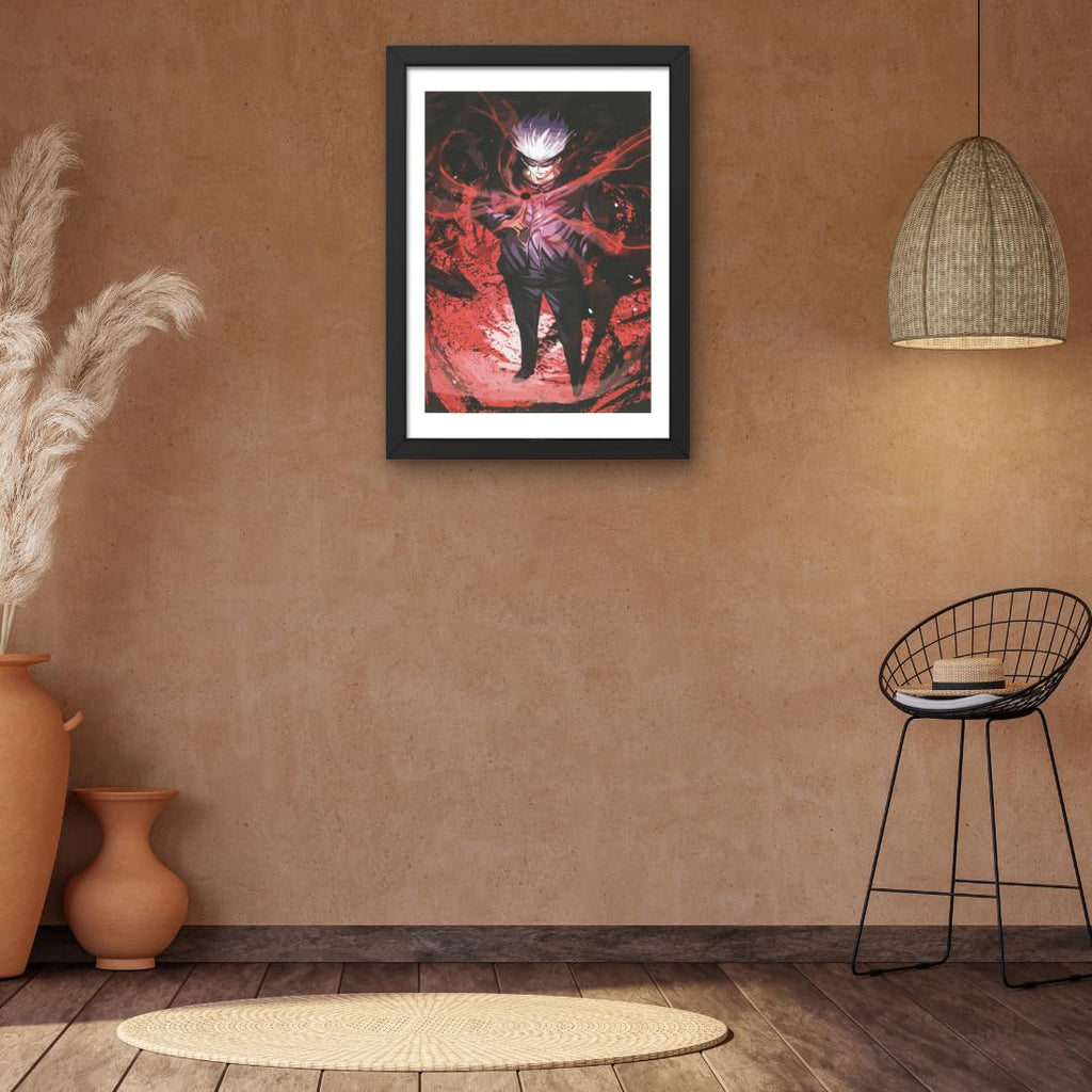 CRAFT QUEST Sukuna Ryomen Anime Laminated Posters Framed Painting with Matt Black Frame (14 Inches x 10 Inches)