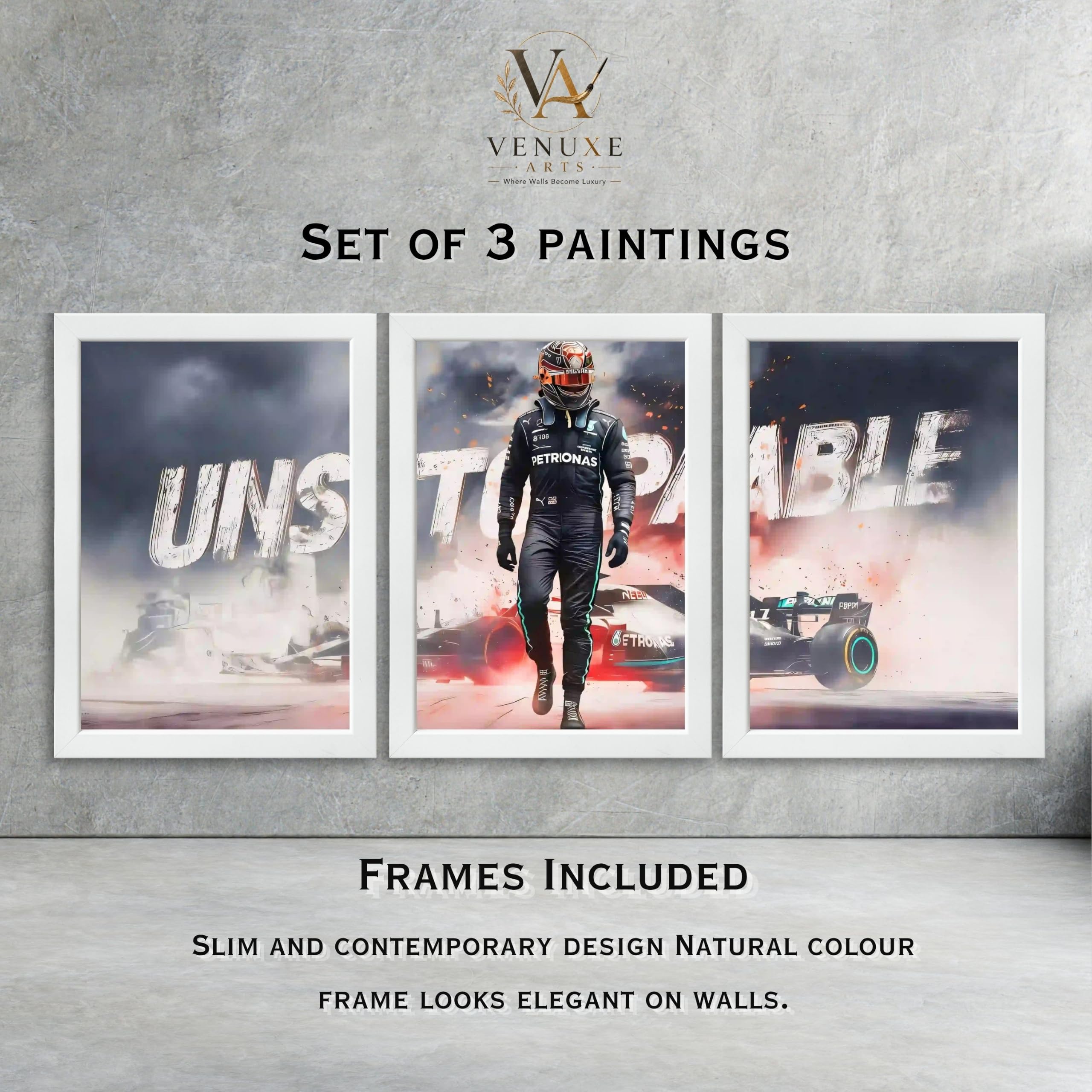 VENUXE ARTS Set Of 3 Big Sports Cars Framed Posters Gift Items for Boys Room Wall Decoration Bedroom Living Room Office Studio Décor | Car Poster Frame for Wall Décor