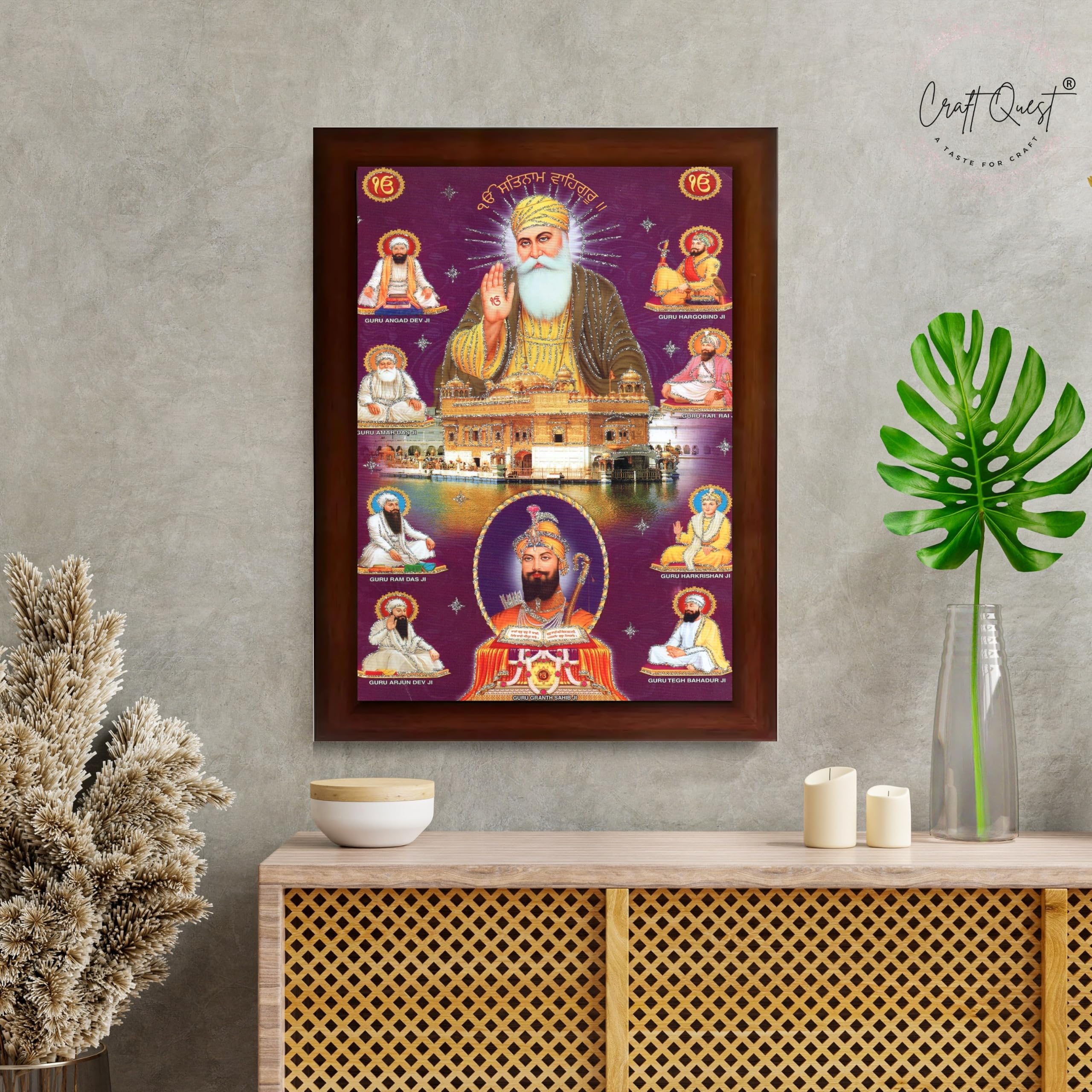 CRAFT QUEST Satnam Waheguru Gurunanak Dev Ji Photo Frame Sikh Guru Photo for Home Decor Religious Painting Decorative Artwork Gift Frame