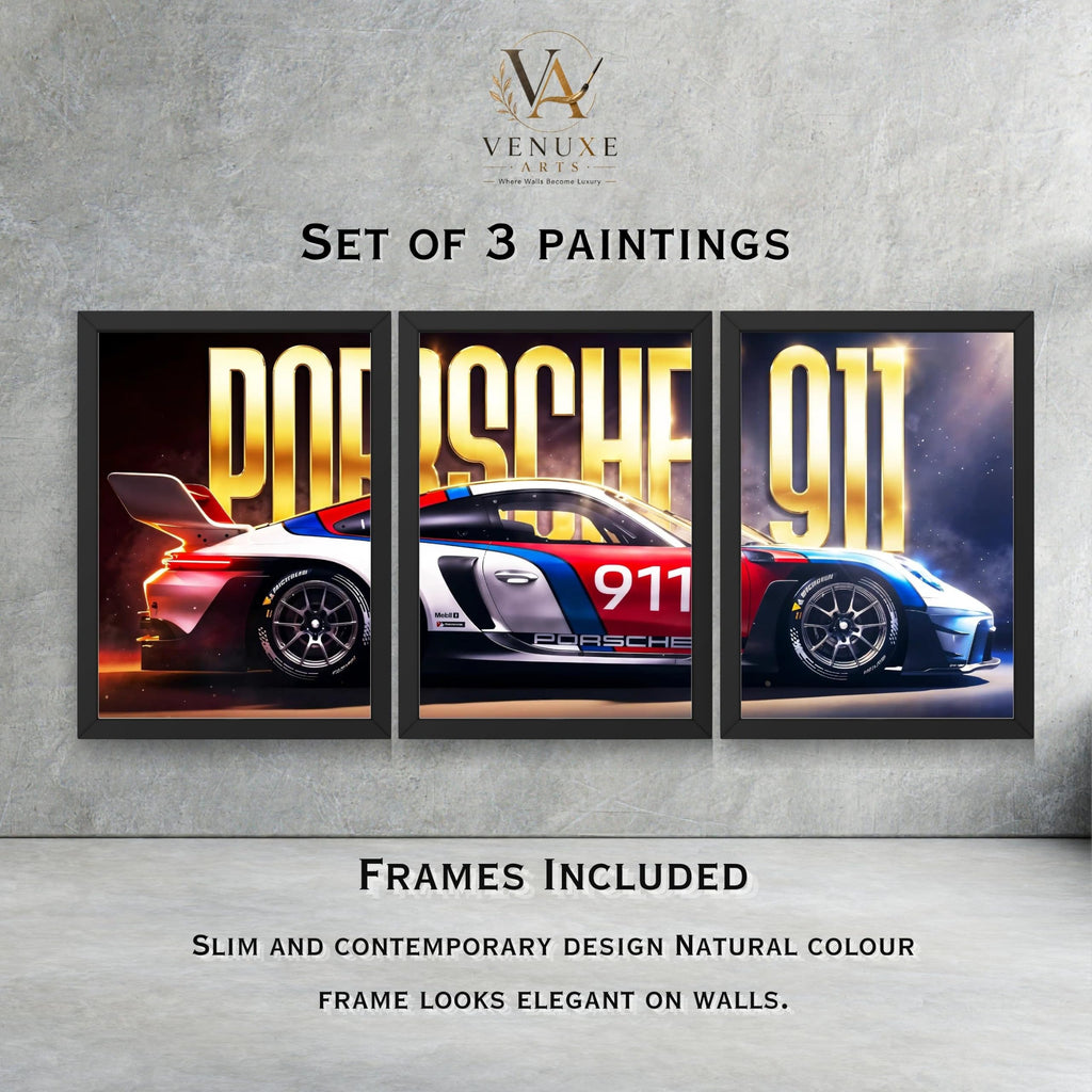 VENUXE ARTS Set Of 3 Big Sports Cars Framed Posters Gift Items for Boys Room Wall Decoration Bedroom Living Room Office Studio Décor | Car Poster Frame for Wall Décor