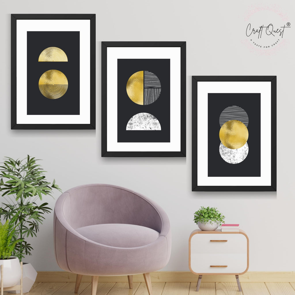 CRAFT QUEST Modern Minimalist Mid Century Abstract Wall Art | Set of 3 Frames for Home Decoration | Ideal for Living Room, Bedroom & Offices