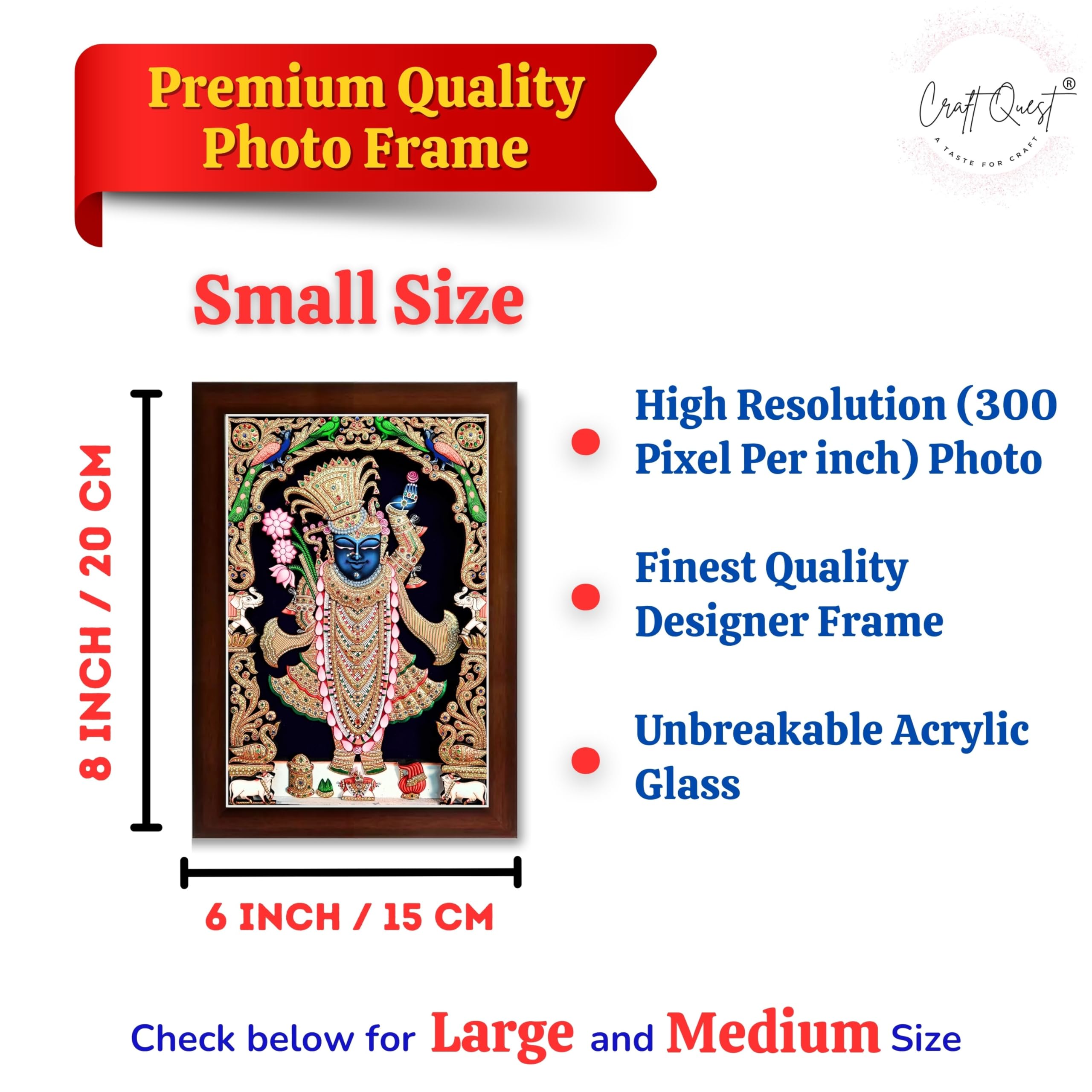 CRAFT QUEST Shrinathji Photo with Frame | Shreenathji Photo with Frame Religious Framed Painting