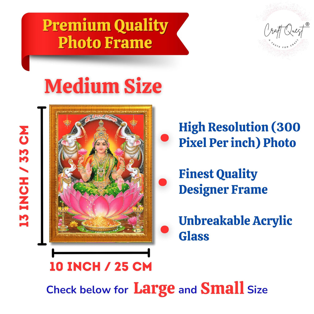 CRAFT QUEST Goddess Lakshmi Devi Dhana Laxmi Maa Wall Painting Frame for Diwali,Temple, Pooja, Living Room Home and Decor