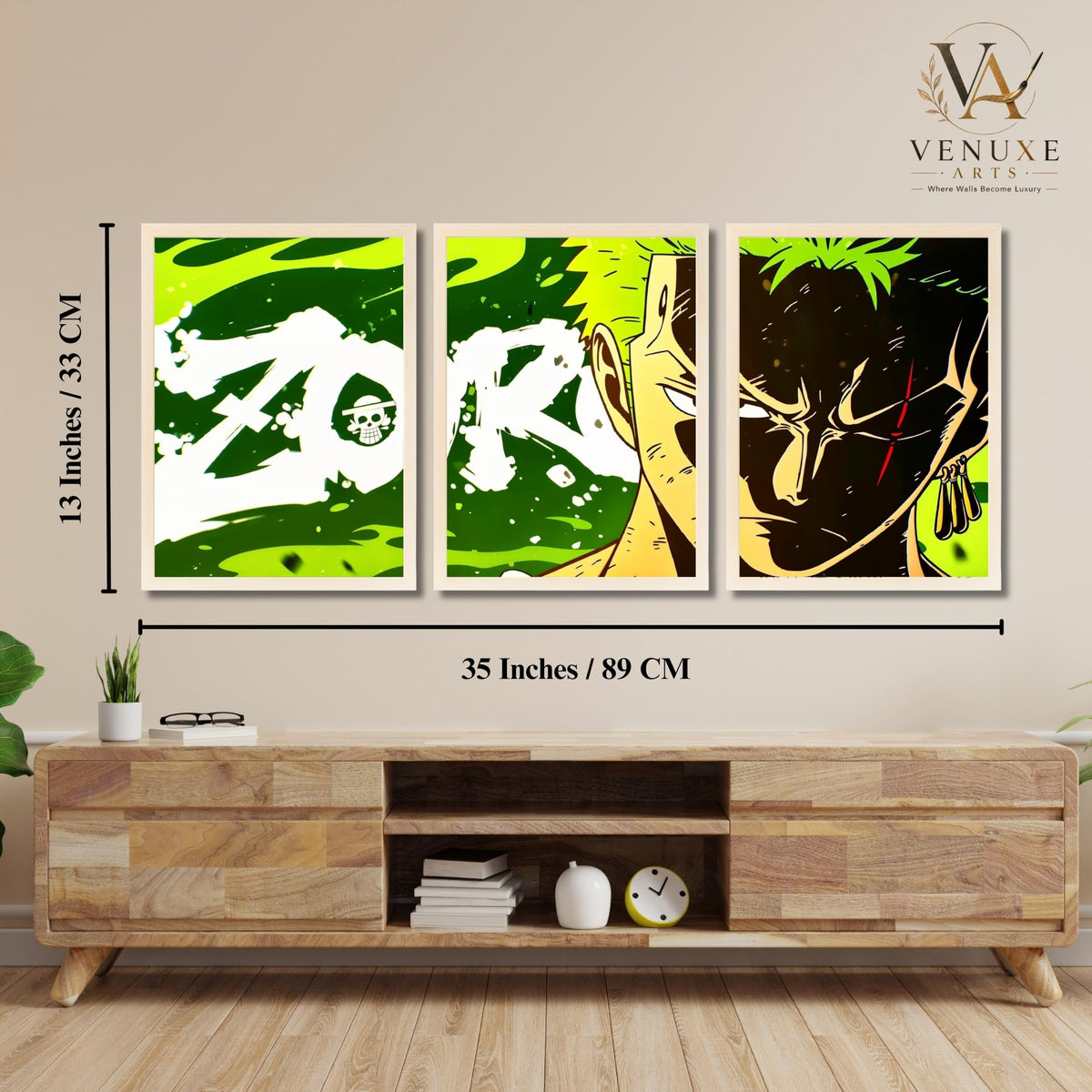 VENUXE ARTS Set Of 3 Anime Characters Wall Framed |Anime Characters Framed Poster for Living Room Bedroom Gaming Room Studio Wall Decor