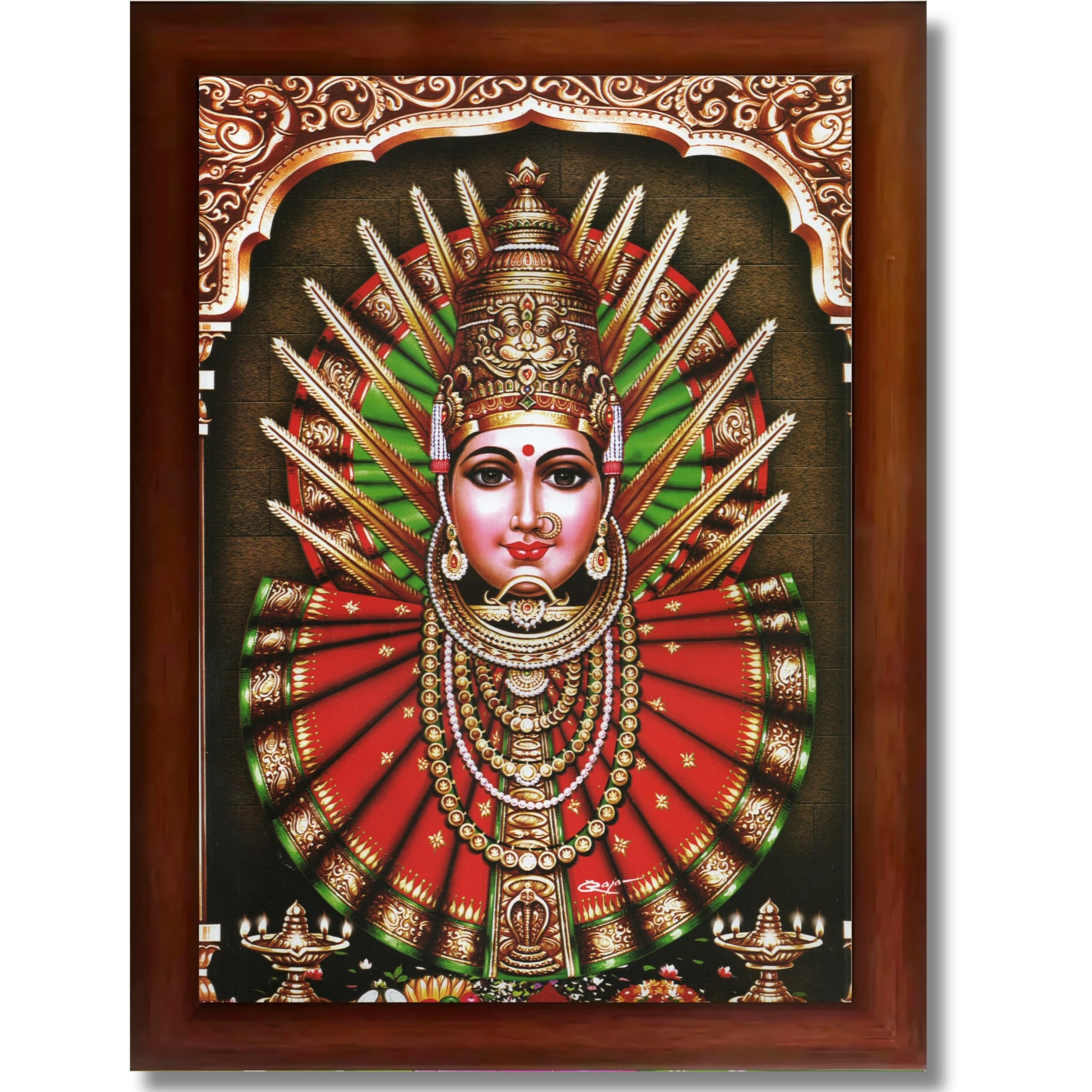 CRAFT QUEST Renuka Devi Yellamma Mata Ellamma Thalli Wall Painting Framed | South God Picture Frame for Home, Office, Temple & Gifting, Decor