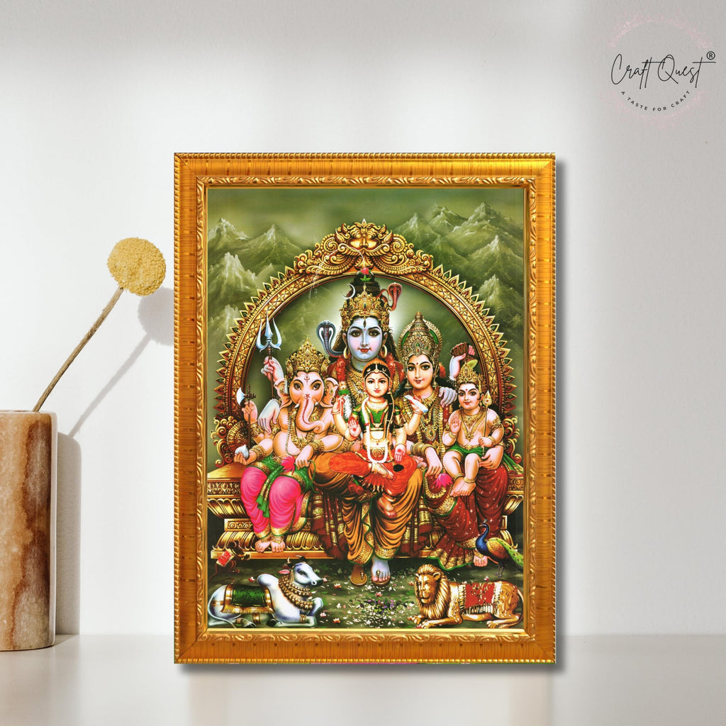 CRAFT QUEST Shiv Parivar Photo Frame | Bhole Nath parivar | | Hindu God Spiritual Framed | Ideal for Home, Office, Temple & Puja Room, Wall Decor