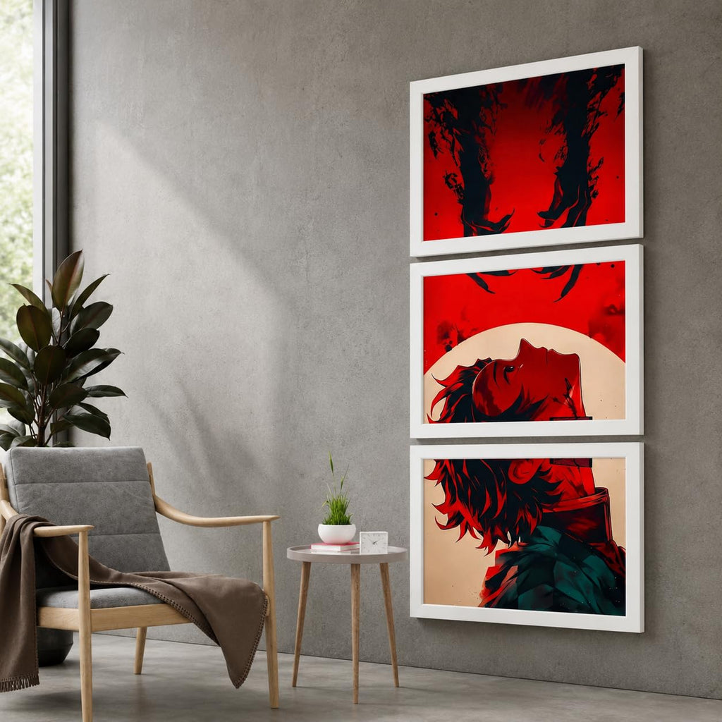 VENUXE ARTS Set Of 3 Anime Characters Wall Framed |Anime Characters Framed Poster for Living Room Bedroom Gaming Room Studio Wall Decor