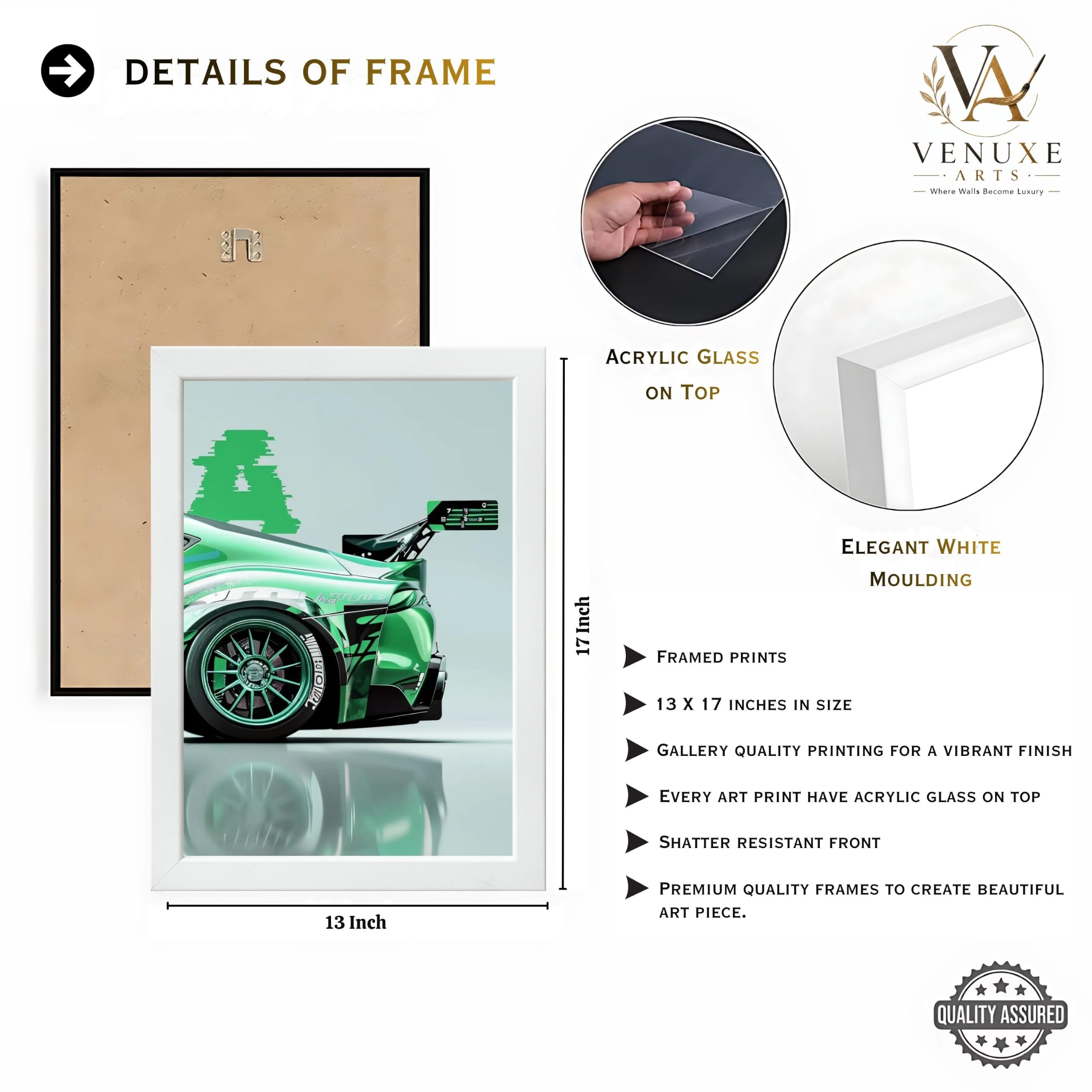 VENUXE ARTS Set Of 3 Big Sports Cars Framed Posters Gift Items for Boys Room Wall Decoration Bedroom Living Room Office Studio Décor | Car Poster Frame for Wall Décor