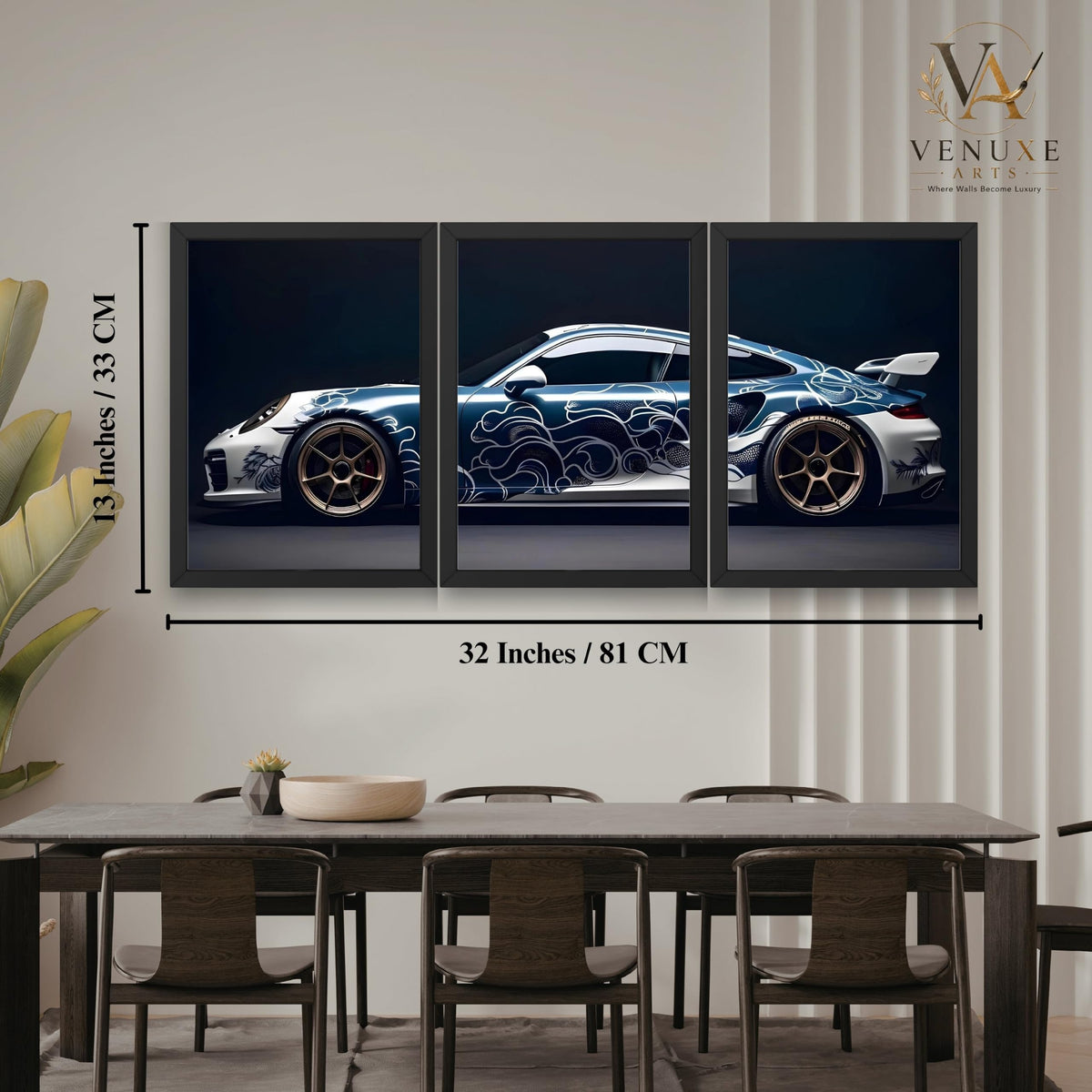 VENUXE ARTS Set Of 3 Big Sports Cars Framed Posters Gift Items for Boys Room Wall Decoration Bedroom Living Room Office Studio Décor | Car Poster Frame for Wall Décor