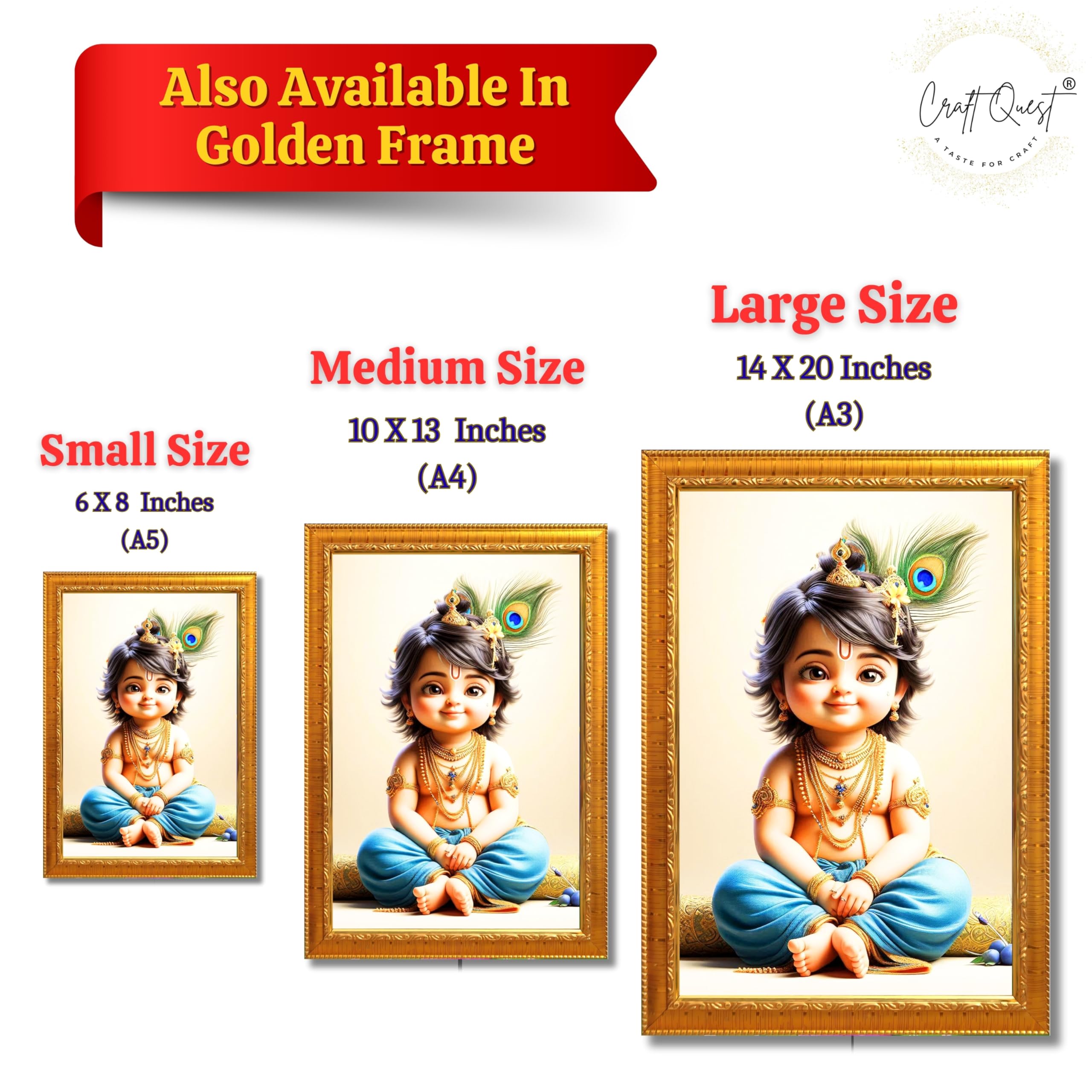 CRAFT QUEST Bal Gopal Painting | Krishna Photo Frames for Walls, Home, Bedroom, Living Room and Home Decor Item