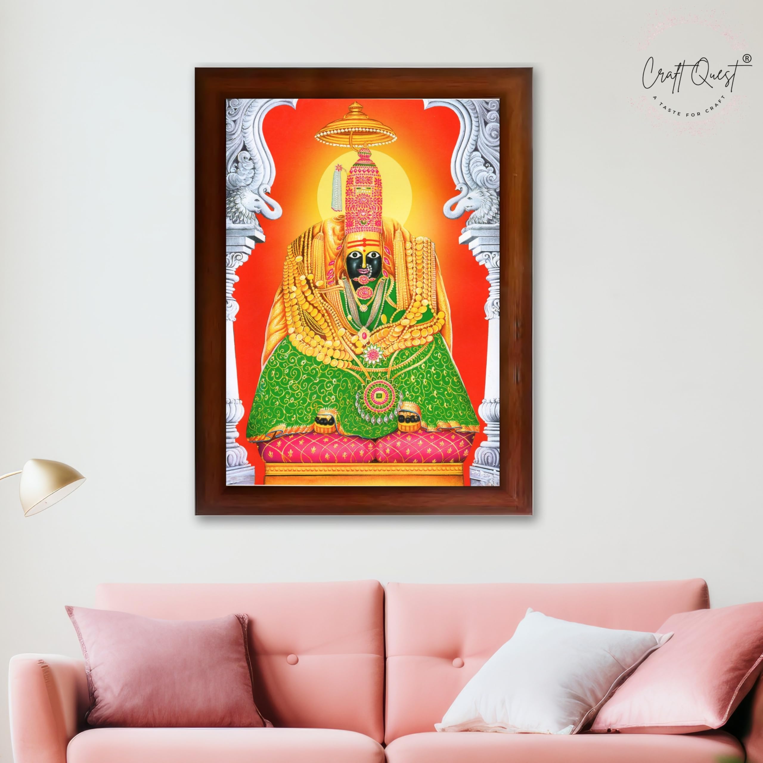CRAFT QUEST Tulja mata photo with frame, Tuljabhawani photo | Hindu God Spiritual Framed | Ideal for Home, Office, Temple & Puja Room, Wall Decor