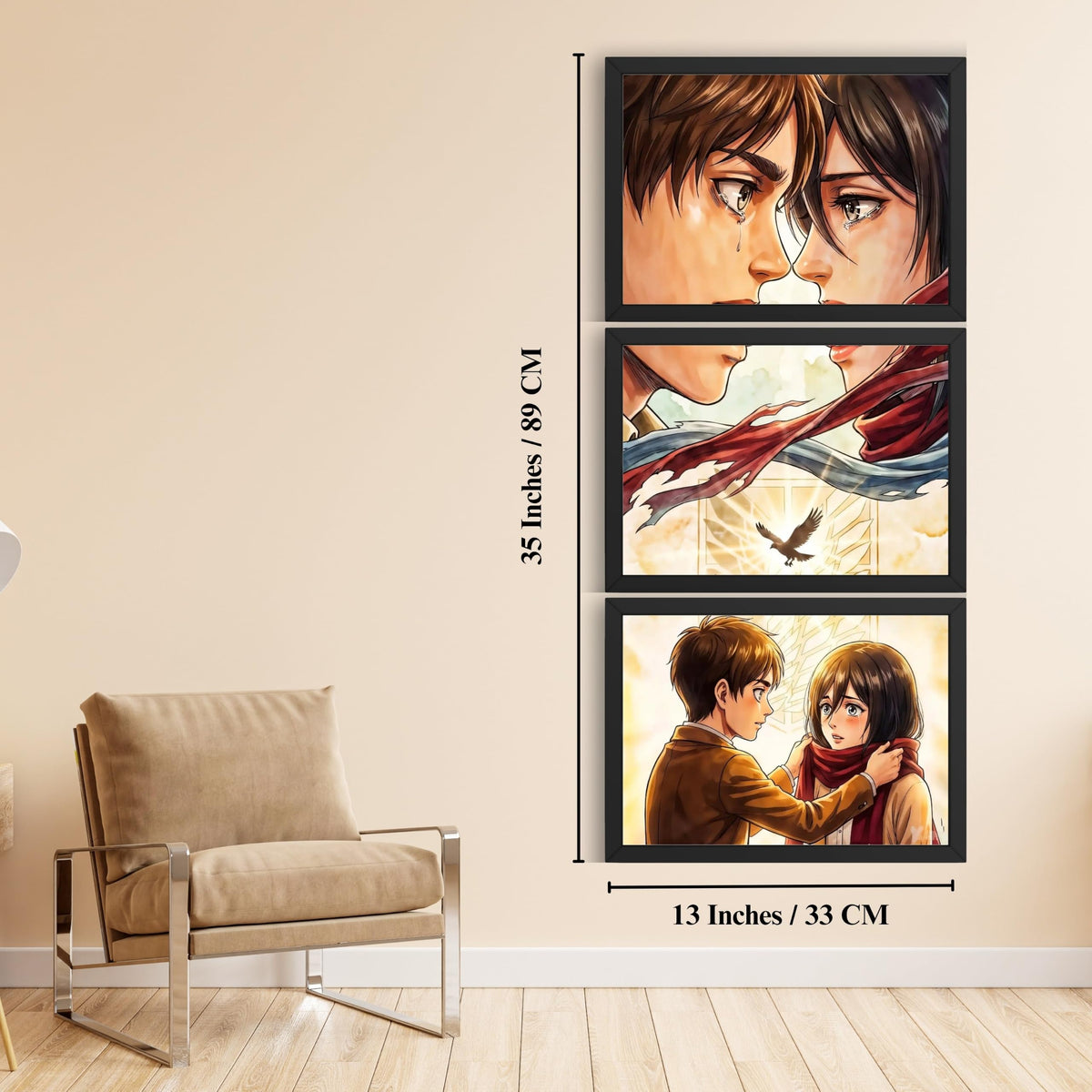 VENUXE ARTS Set Of 3 Anime Characters Wall Framed |Anime Characters Framed Poster for Living Room Bedroom Gaming Room Studio Wall Decor