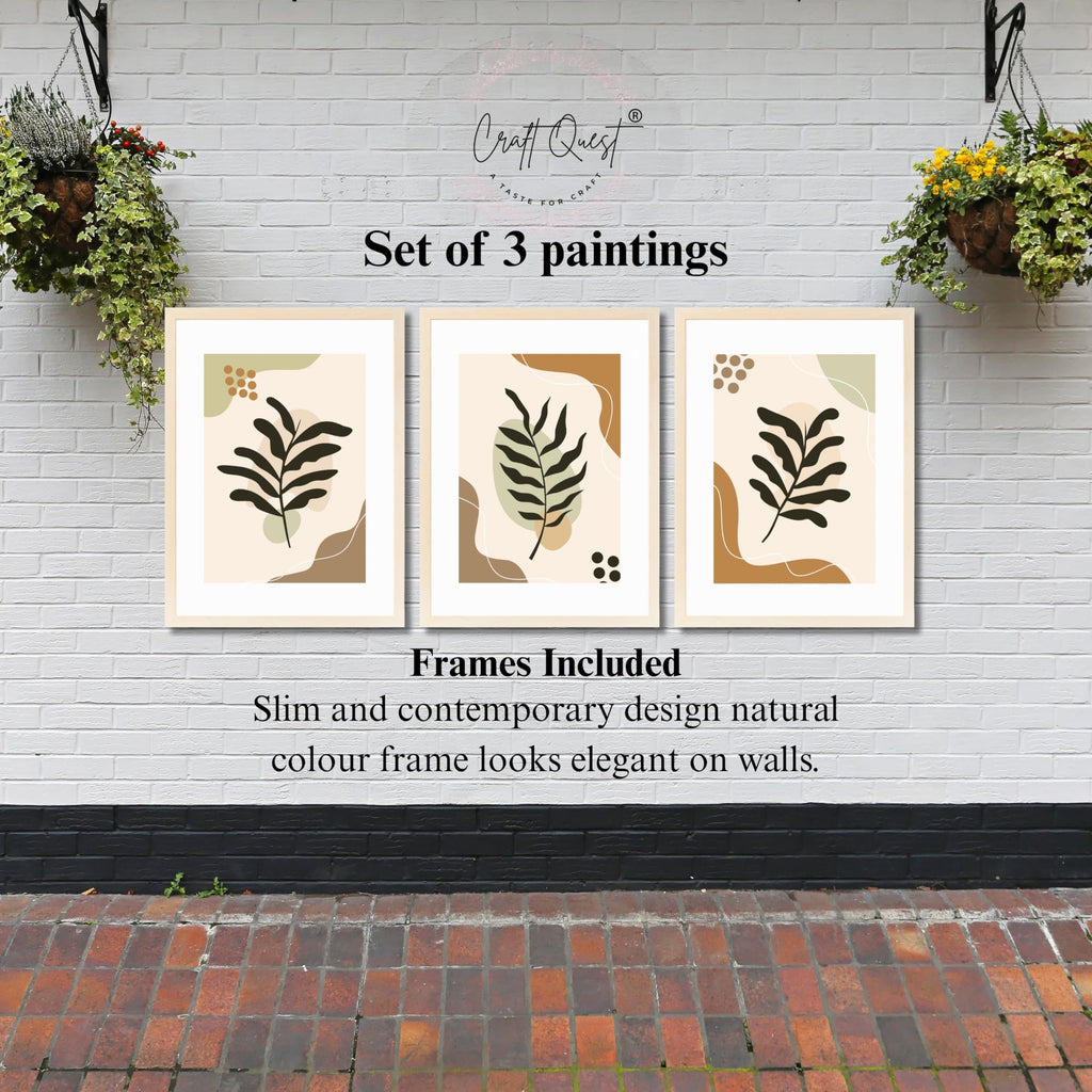 CRAFT QUEST Wall Art Decor Paintings | Set of 3 BOHO Wall Art Frames for Home Decoratio | Ideal for Living Room, Offices & Bedroom