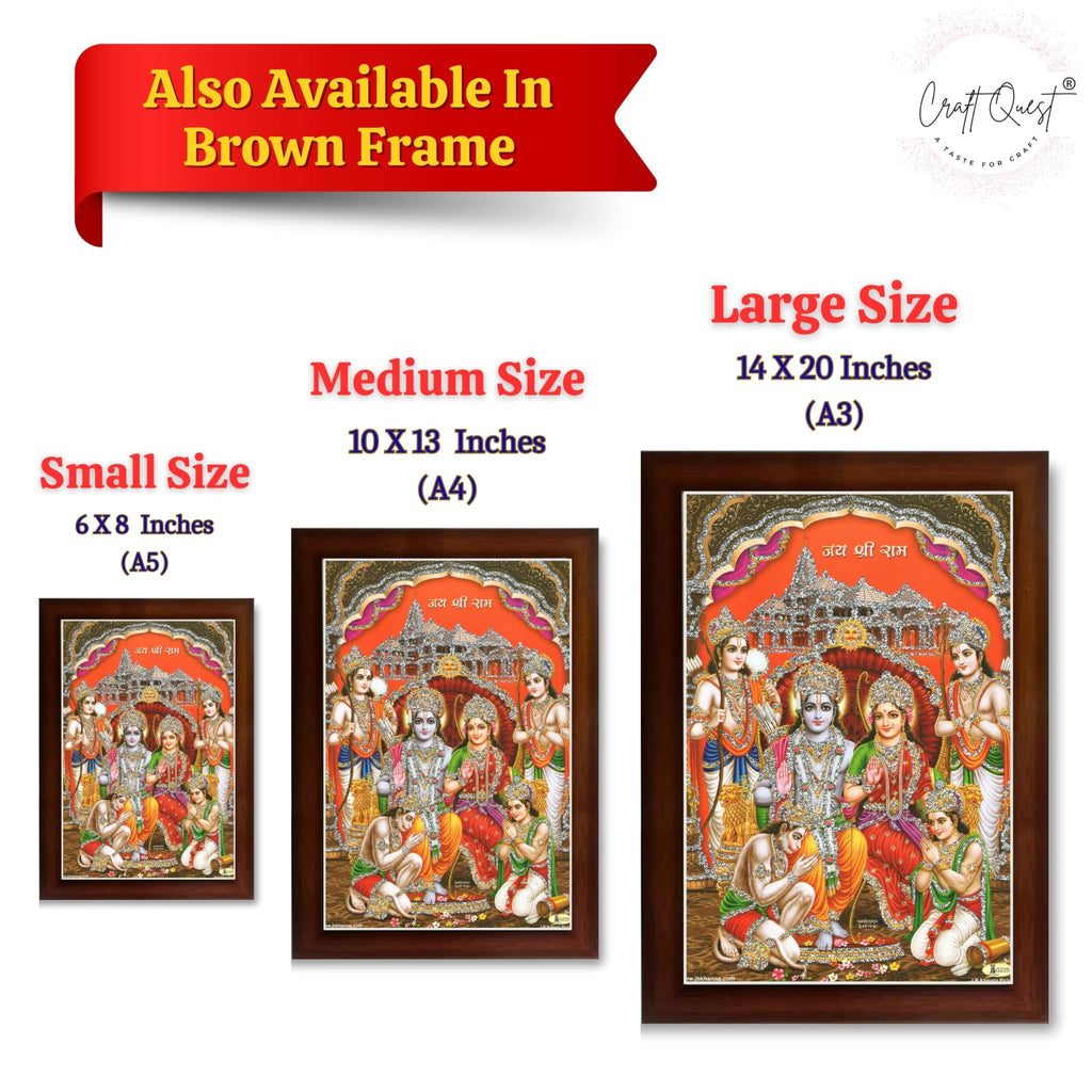 CRAFT QUEST Ram Darbar Lord Shri Rama Sita Parivar Family Wall Painting Framed Home Decor