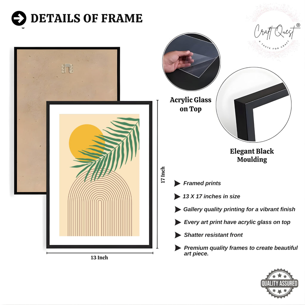 CRAFT QUEST Wall Art Decor Paintings | Set of 3 BOHO Wall Art Frames for Home Decoration | Ideal for Living Room, Bedroom & Office